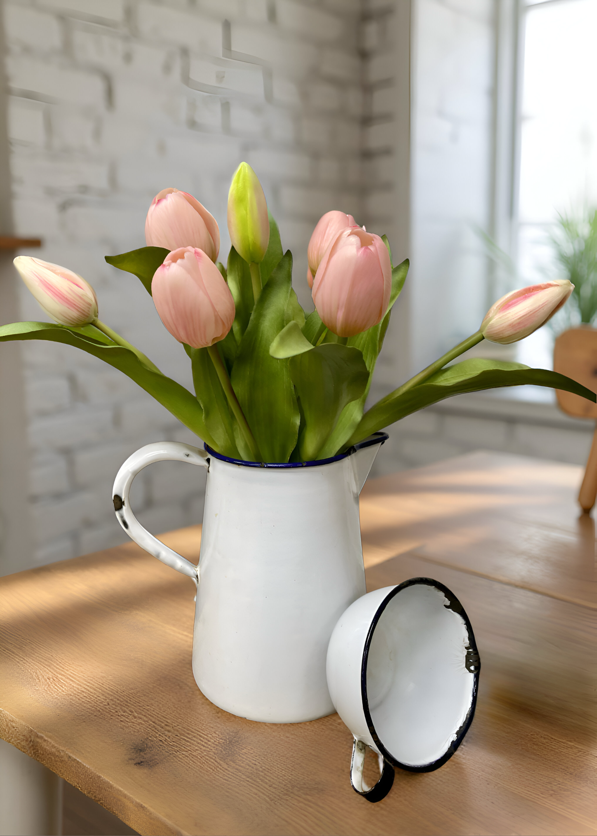 ITEM 10170 PK - 12" PINK FRESH TOUCH DYNASTY TULIP BUNDLE (4 FLOWERS & 3 BUDS TO A BUNDLE)