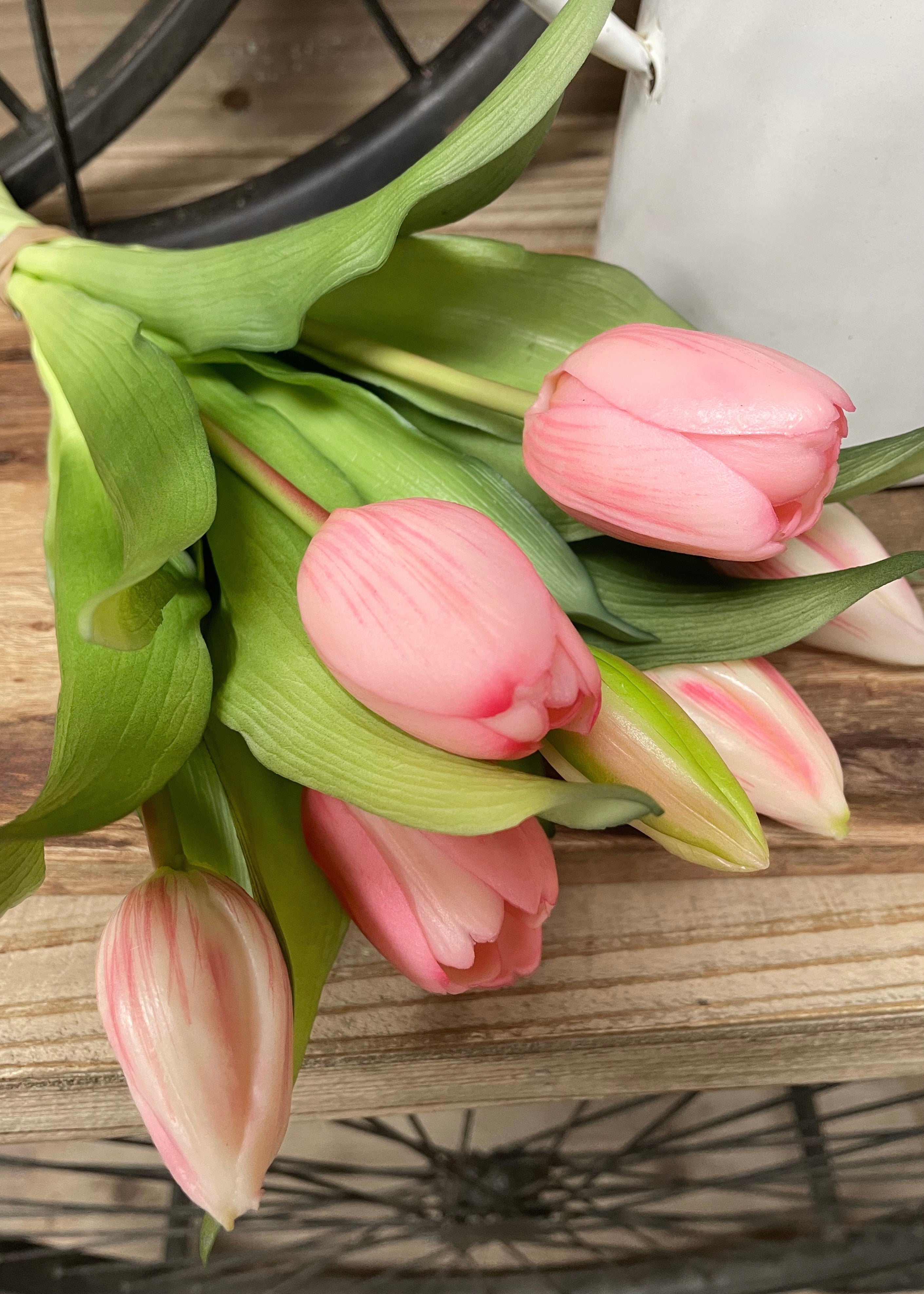ITEM 10170 PK - 12" PINK FRESH TOUCH DYNASTY TULIP BUNDLE (4 FLOWERS & 3 BUDS TO A BUNDLE)