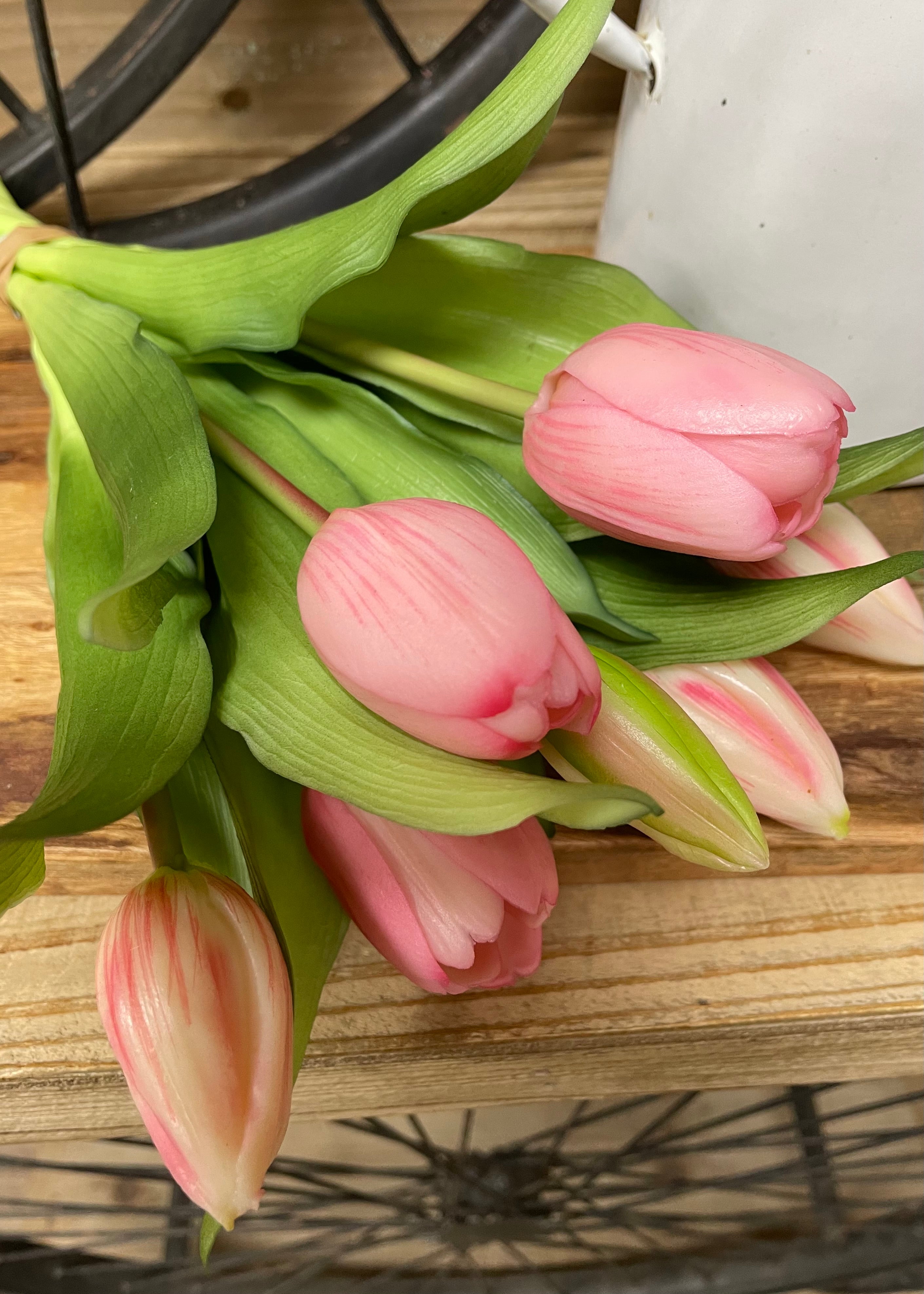 ITEM 10170 PK(AVAILABLE) - 12" PINK FRESH TOUCH DYNASTY TULIP BUNDLE (4 FLOWERS & 3 BUDS TO A BUNDLE)