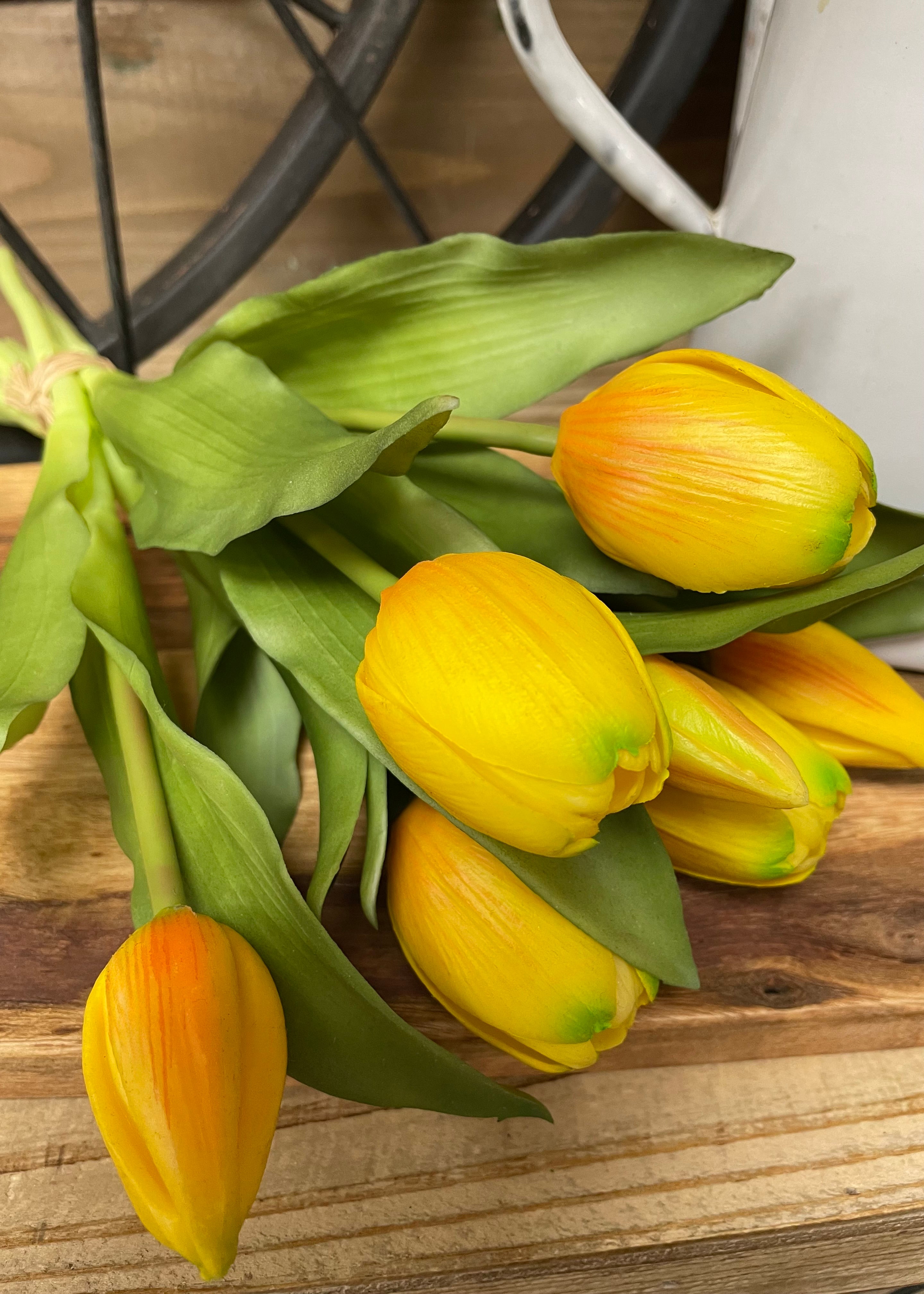 ITEM 10170 Y - 12" YELLOW FRESH TOUCH DYNASTY TULIP BUNDLE (4 FLOWERS & 3 BUDS TO A BUNDLE)