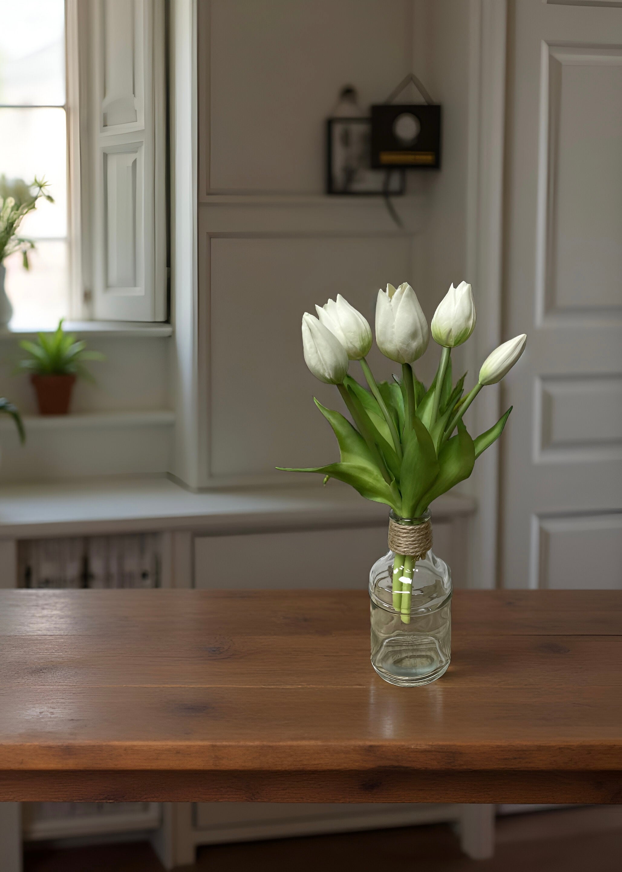 ITEM 10187 W - 10" FRESH TOUCH MINI WILD WHITE TULIP BUNDLE (3 FLOWERS & 2 BUDS TO A BUNDLE)