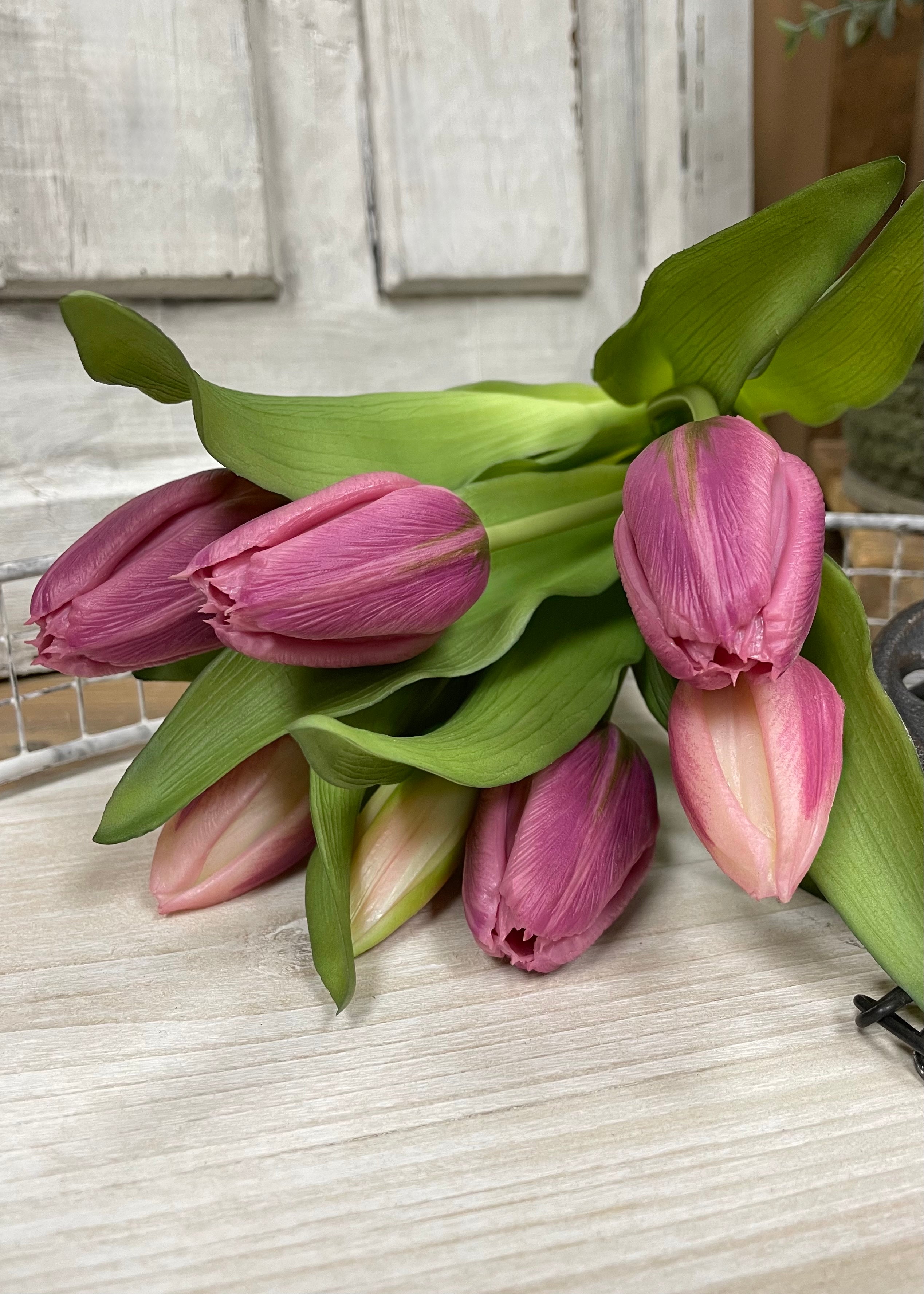 ITEM 10194 LTPLUM(AVAILABLE) - 12" FRESH TOUCH LIGHT PLUM FORMOSA TULIP BUNDLE (4 FLOWERS & 3 BUDS TO A BUNDLE)