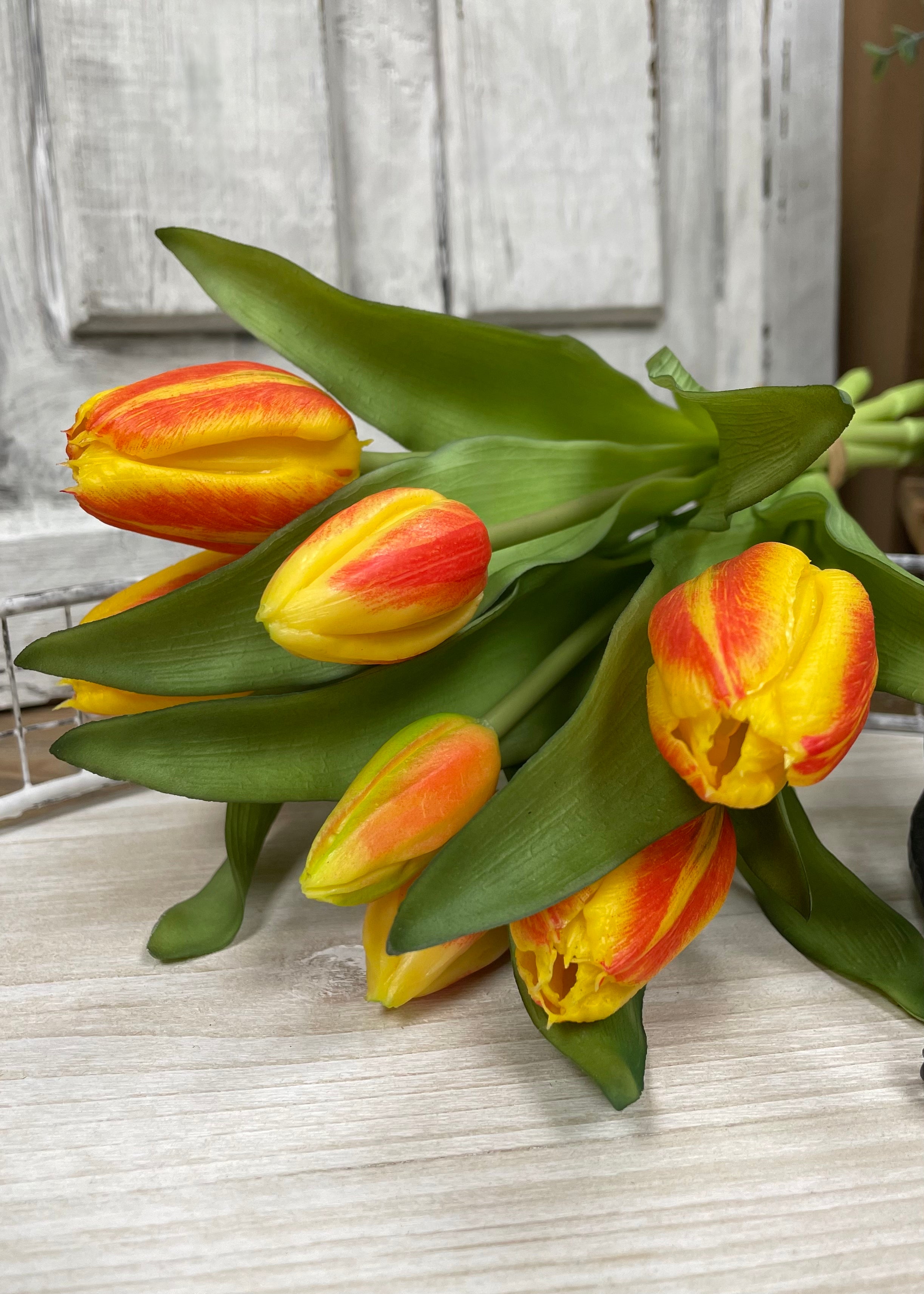 ITEM 10194 O(AVAILABLE) - 12" FRESH TOUCH ORANGE FORMOSA TULIP BUNDLE (4 FLOWERS & 3 BUDS TO A BUNDLE)