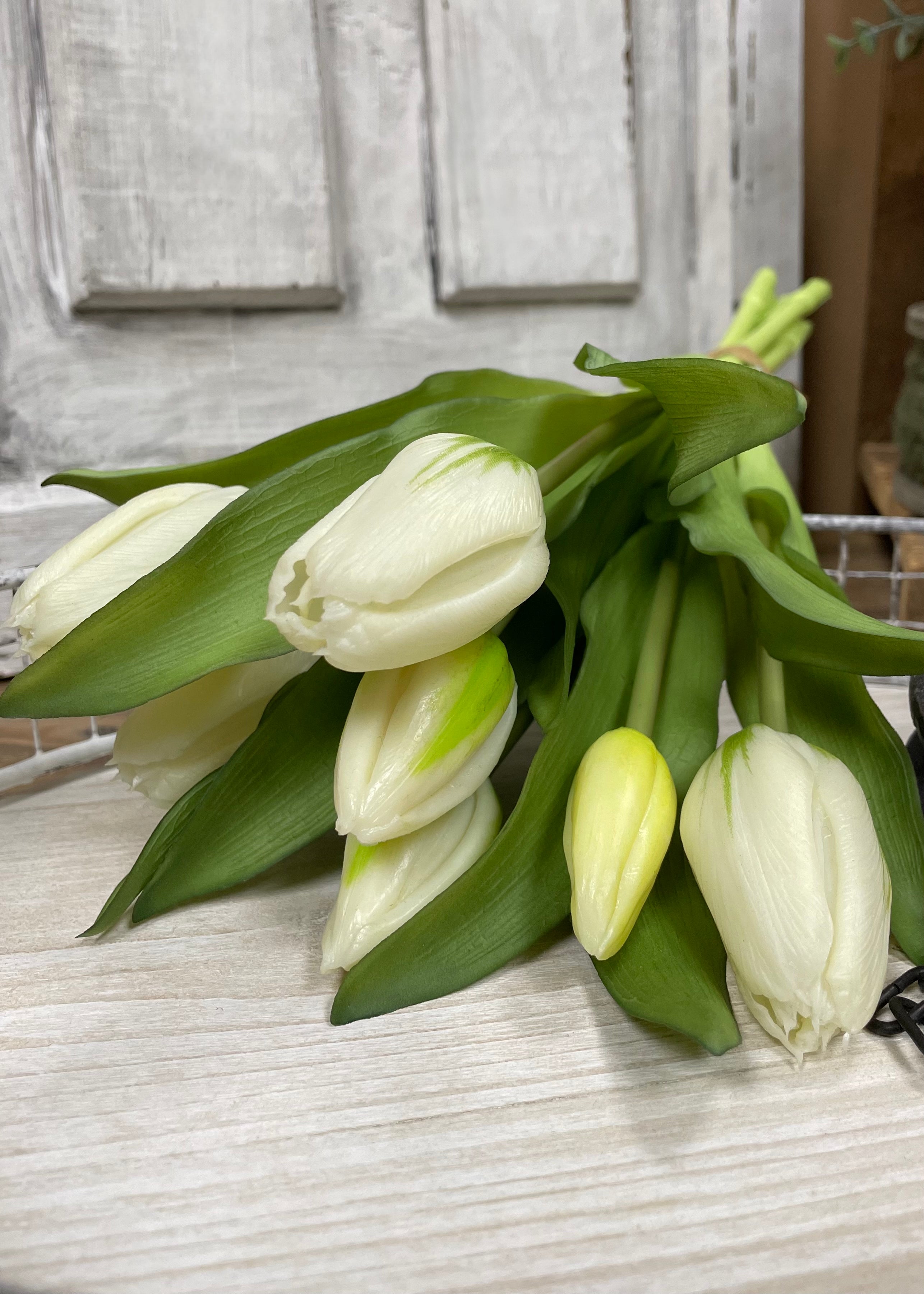 ITEM 10194 W - 12" FRESH TOUCH WHITE FORMOSA TULIP BUNDLE (4 FLOWERS & 3 BUDS TO A BUNDLE)