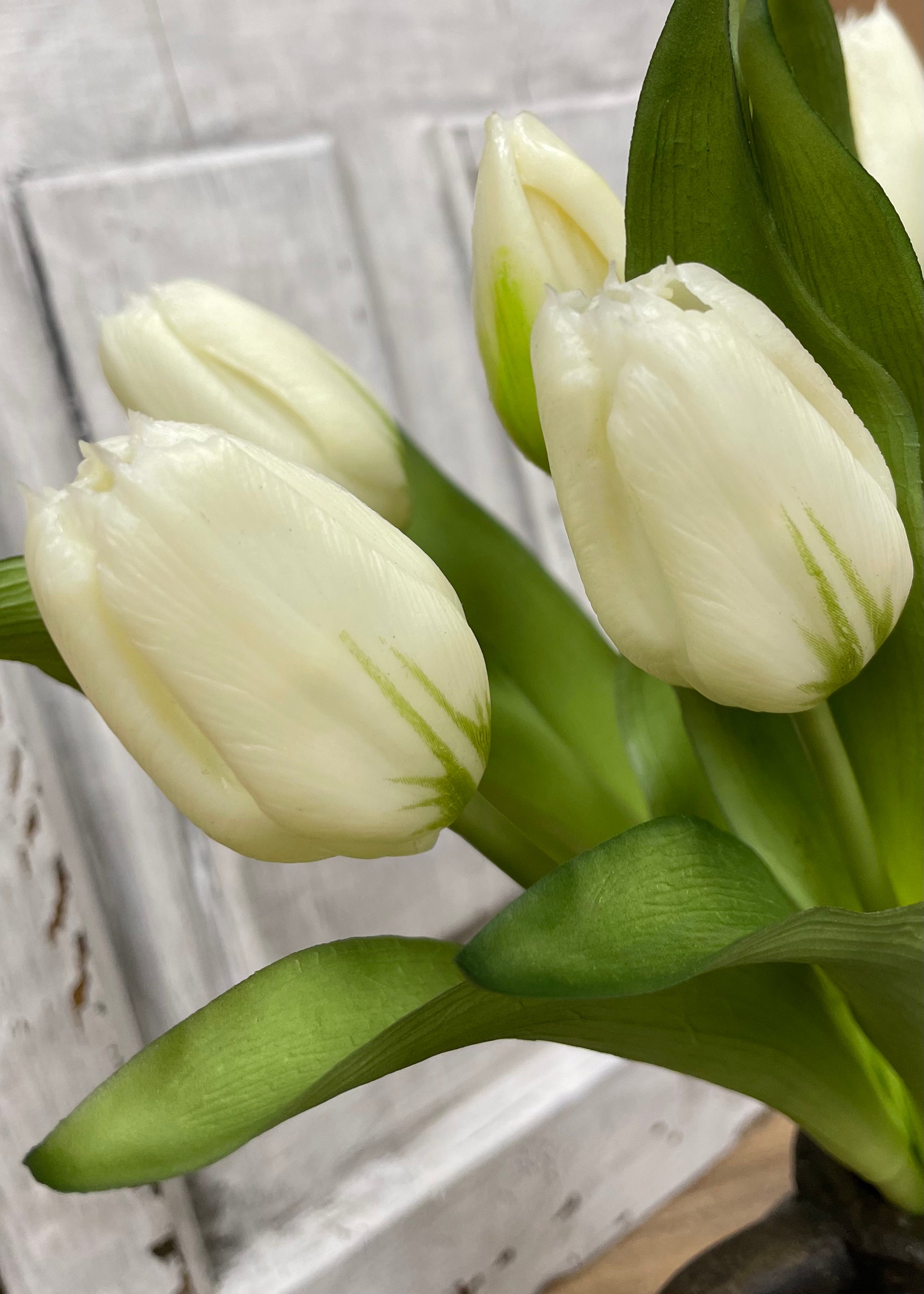 ITEM 10194 W - 12" FRESH TOUCH WHITE FORMOSA TULIP BUNDLE (4 FLOWERS & 3 BUDS TO A BUNDLE)