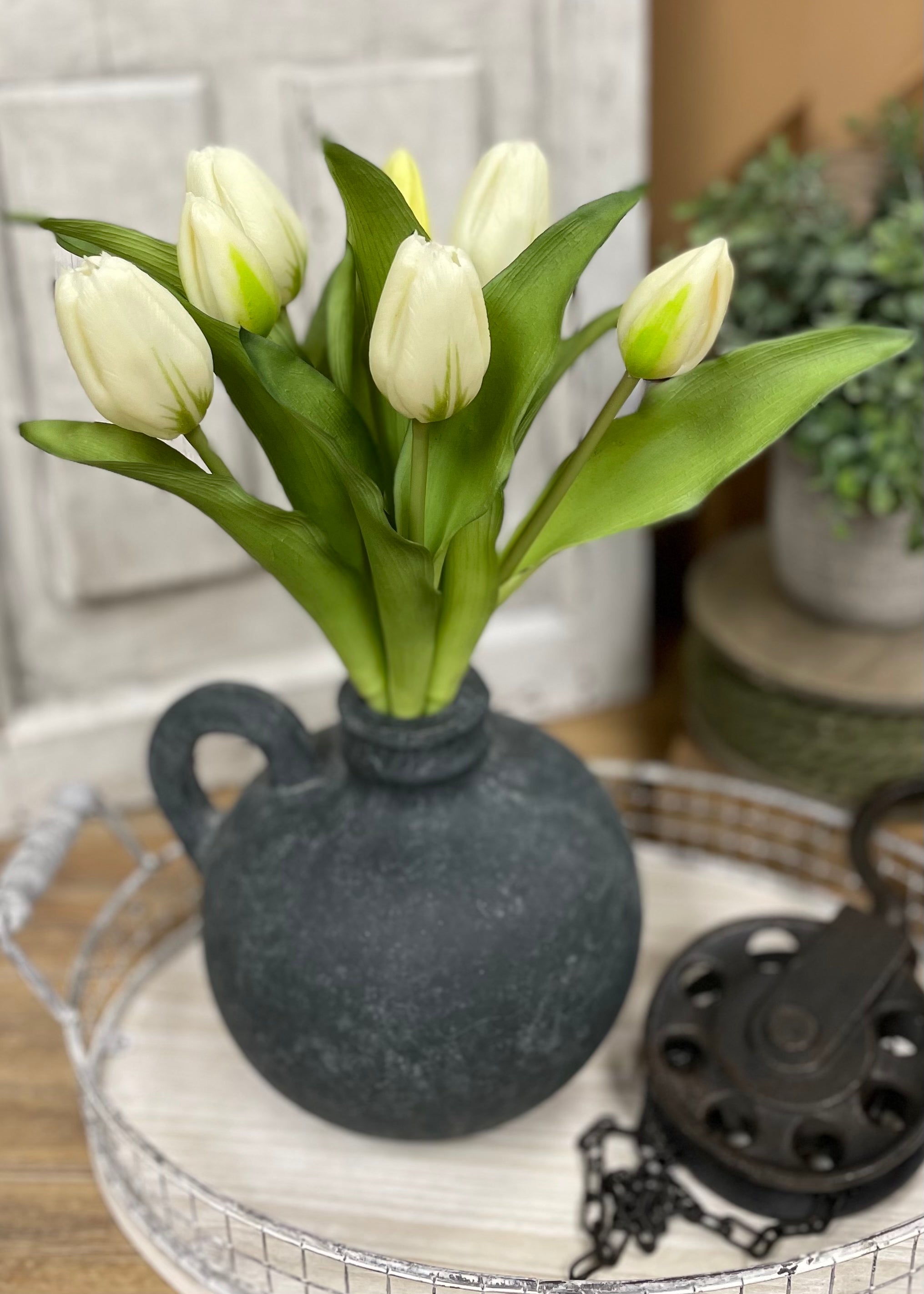 ITEM 10194 W - 12" FRESH TOUCH WHITE FORMOSA TULIP BUNDLE (4 FLOWERS & 3 BUDS TO A BUNDLE)