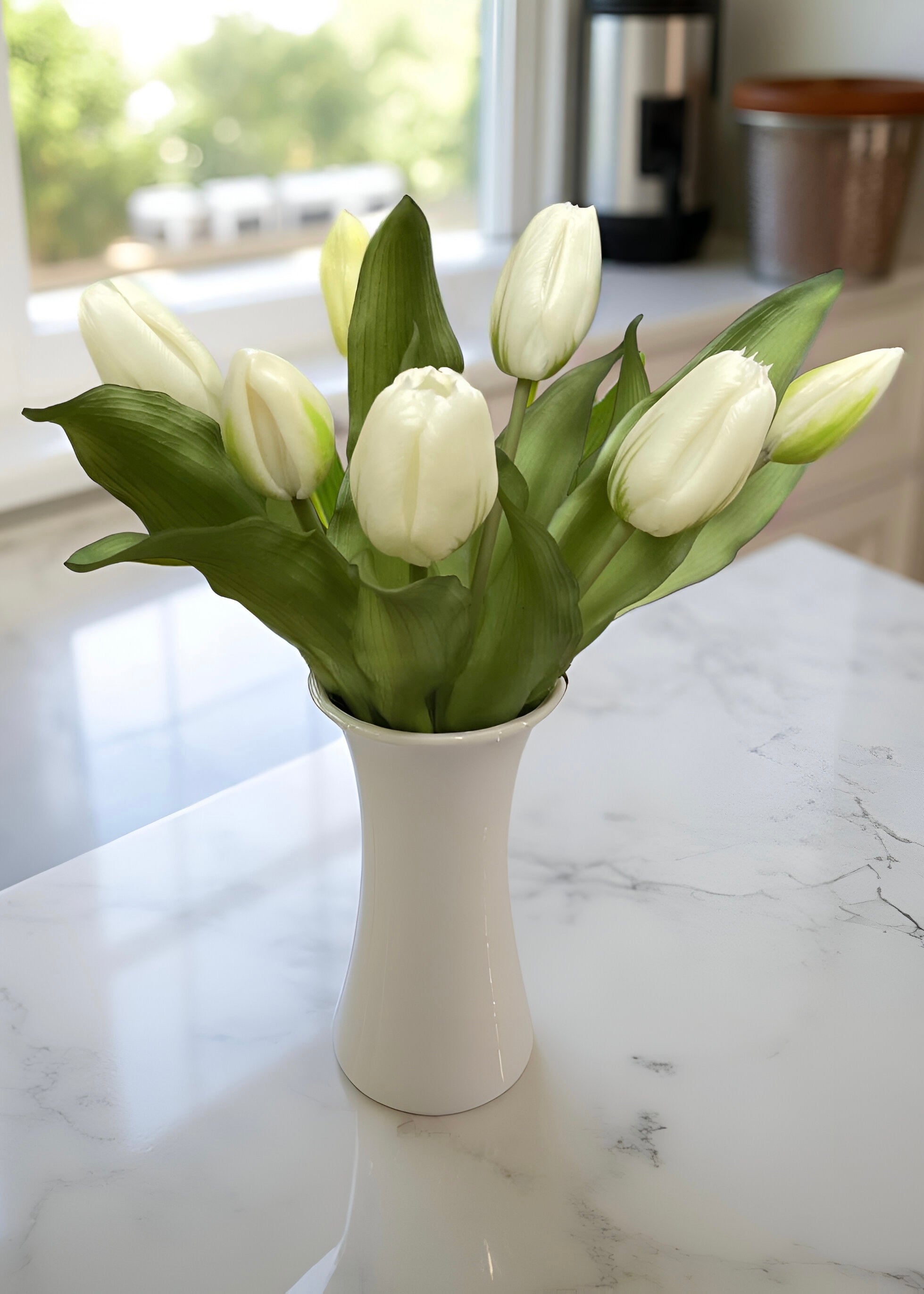 ITEM 10194 W - 12" FRESH TOUCH WHITE FORMOSA TULIP BUNDLE (4 FLOWERS & 3 BUDS TO A BUNDLE)