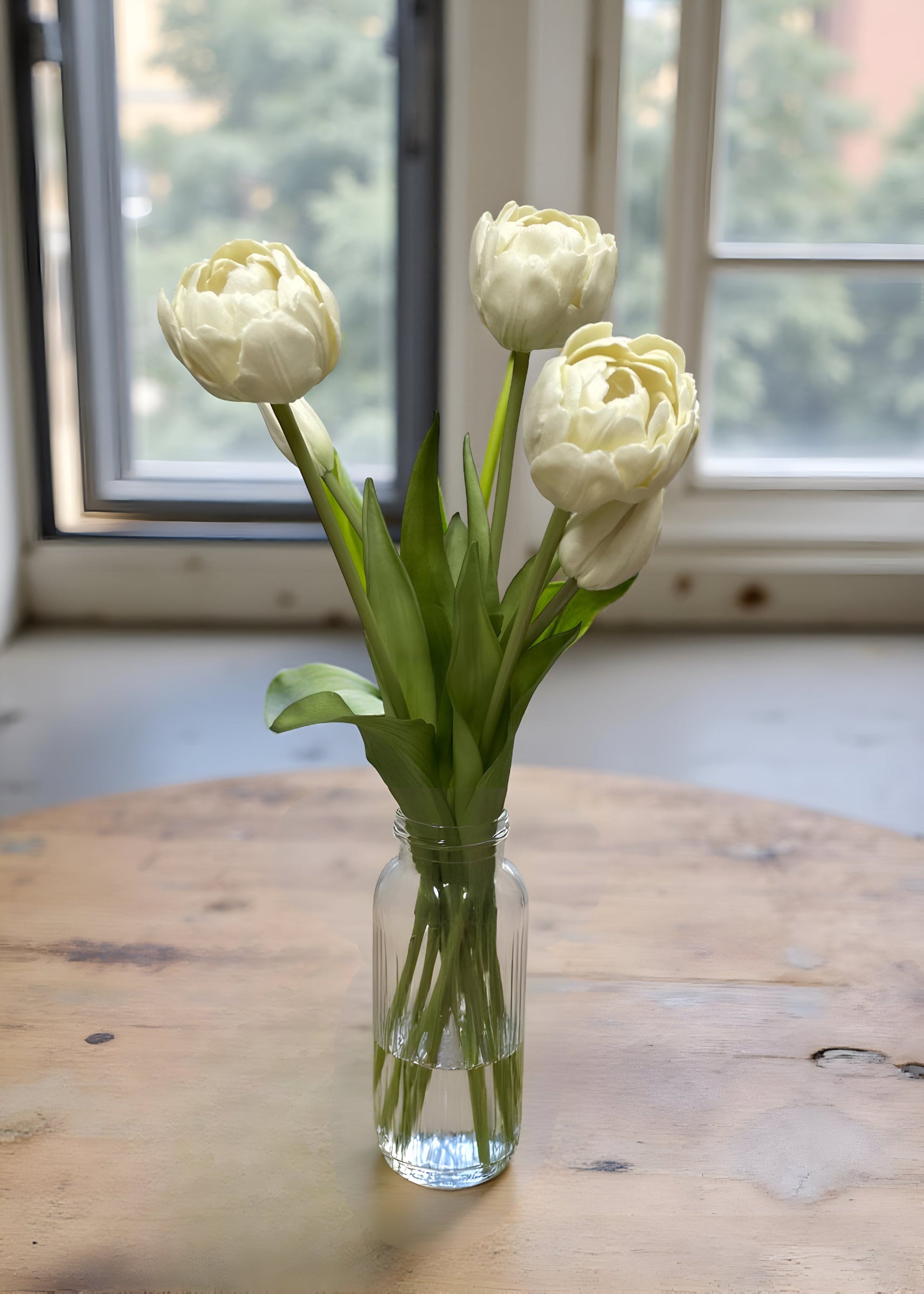 ITEM 10195 W - 15" FRESH TOUCH WHITE AVANT GARDE PEONY TULIP BUNDLE (3 FLOWERS & 2 BUDS TO A BUNDLE)