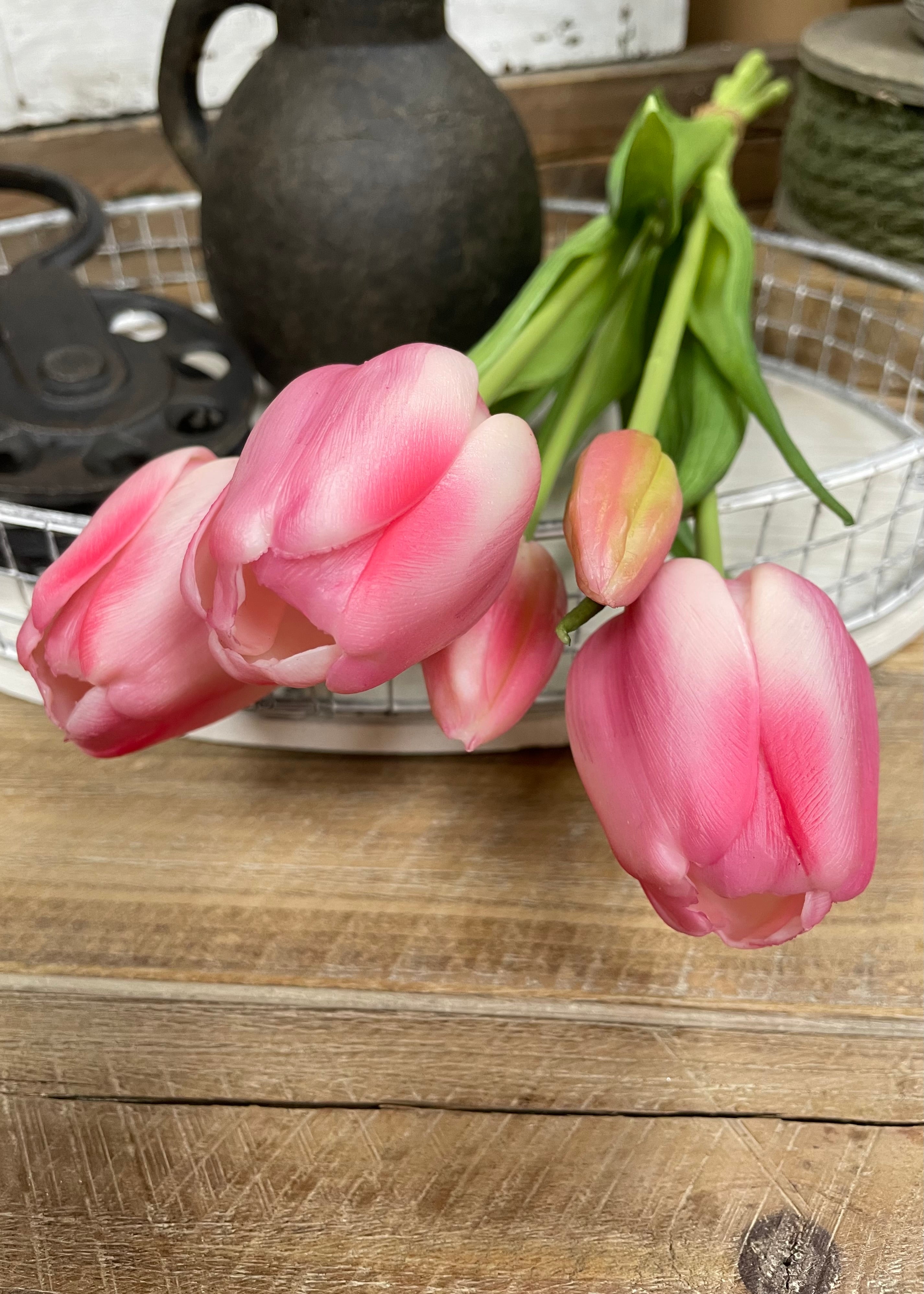 ITEM 10196 COTTON(AVAILABLE) - 18" FRESH TOUCH COTTON CANDY PINK DAY DREAM TULIP BUNDLE (3 FLOWERS & 2 BUDS TO A BUNDLE)