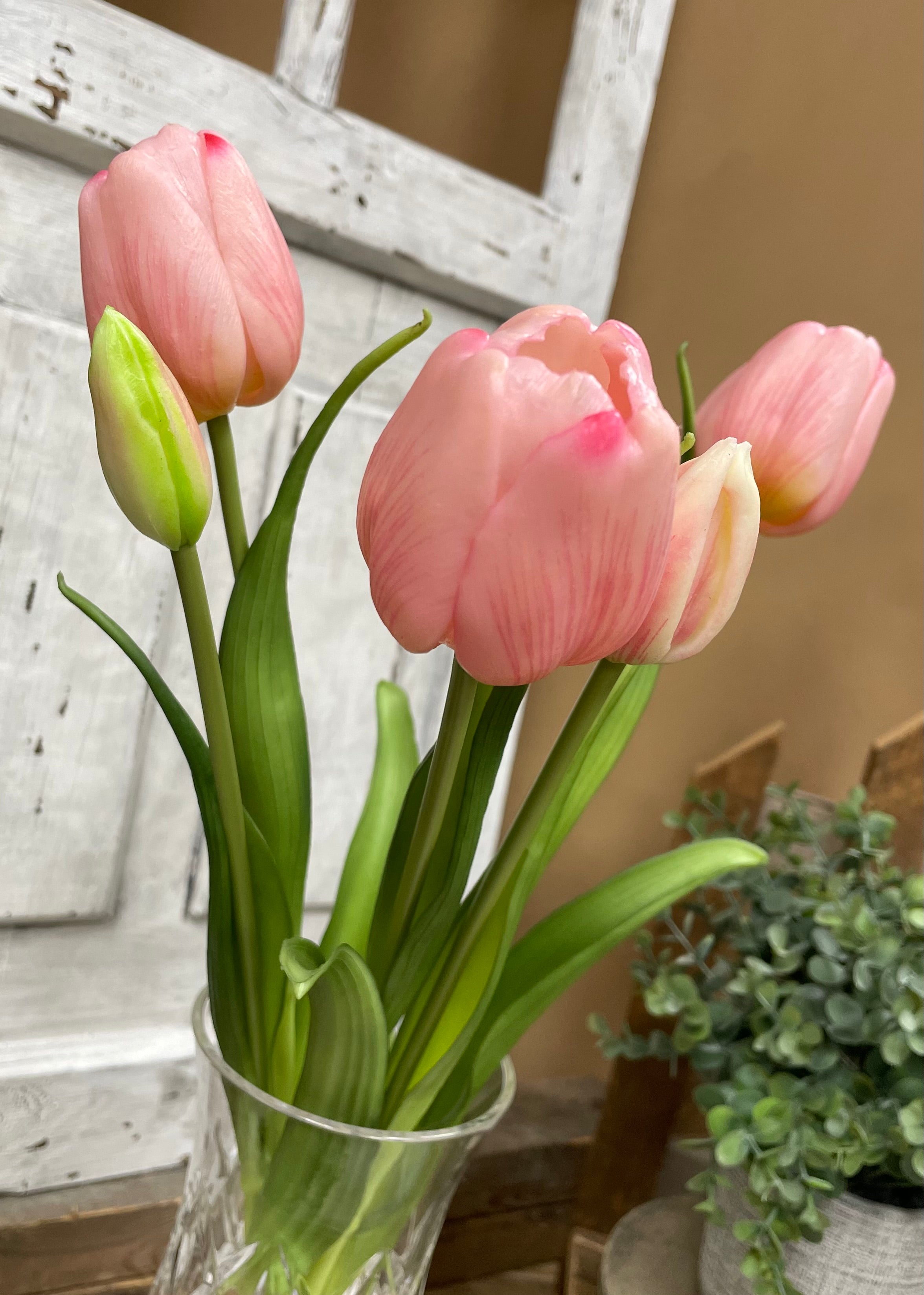 ITEM 10196 PK - 18" FRESH TOUCH PINK DAY DREAM TULIP BUNDLE (3 FLOWERS & 2 BUDS TO A BUNDLE)