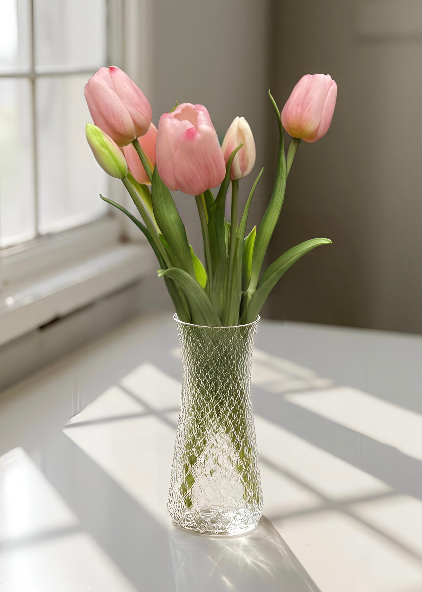 ITEM 10196 PK - 18" FRESH TOUCH PINK DAY DREAM TULIP BUNDLE (3 FLOWERS & 2 BUDS TO A BUNDLE)