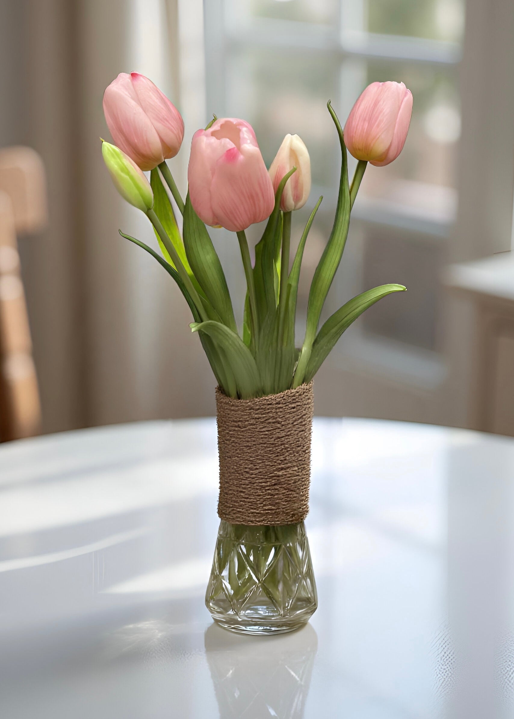ITEM 10196 PK - 18" FRESH TOUCH PINK DAY DREAM TULIP BUNDLE (3 FLOWERS & 2 BUDS TO A BUNDLE)