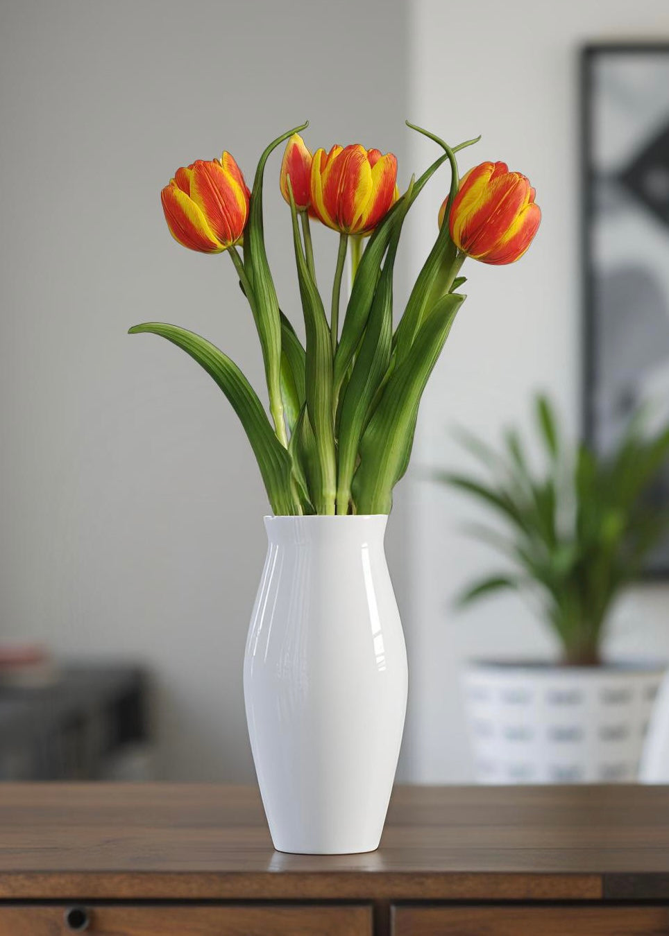 ITEM 10200 O - 16.5" FRESH TOUCH ORANGE/YELLOW DOUBLE LATE TULIP BUNDLE (3 FLOWERS & 2 BUDS TO A BUNDLE)