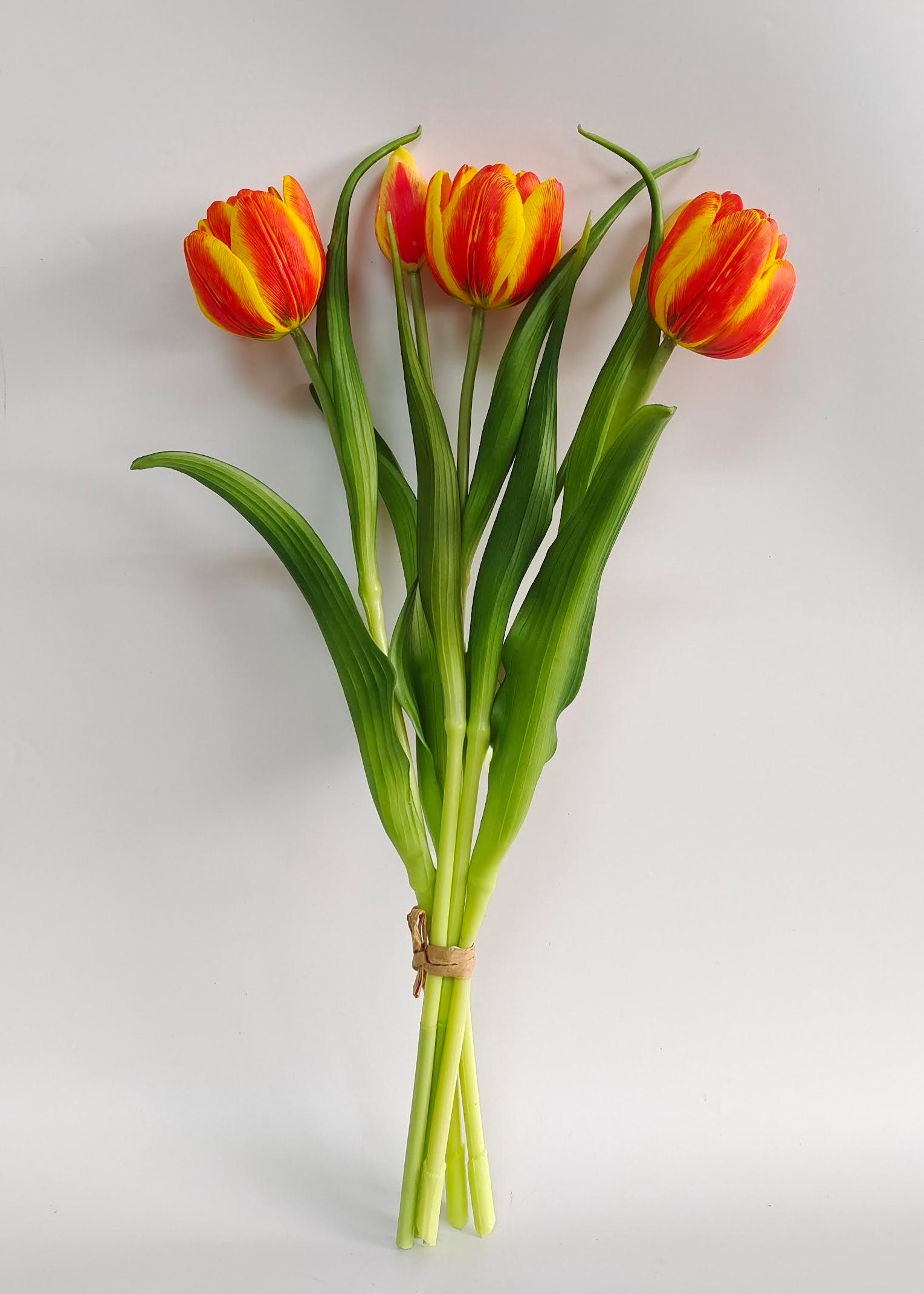 ITEM 10200 O - 16.5" FRESH TOUCH ORANGE/YELLOW DOUBLE LATE TULIP BUNDLE (3 FLOWERS & 2 BUDS TO A BUNDLE)