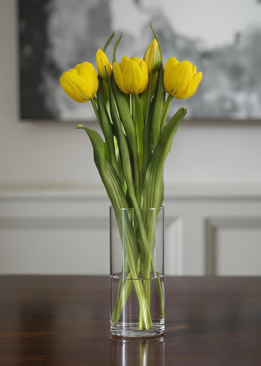 ITEM 10200 Y - 16.5" FRESH TOUCH YELLOW DOUBLE LATE TULIP BUNDLE (3 FLOWERS & 2 BUDS TO A BUNDLE)