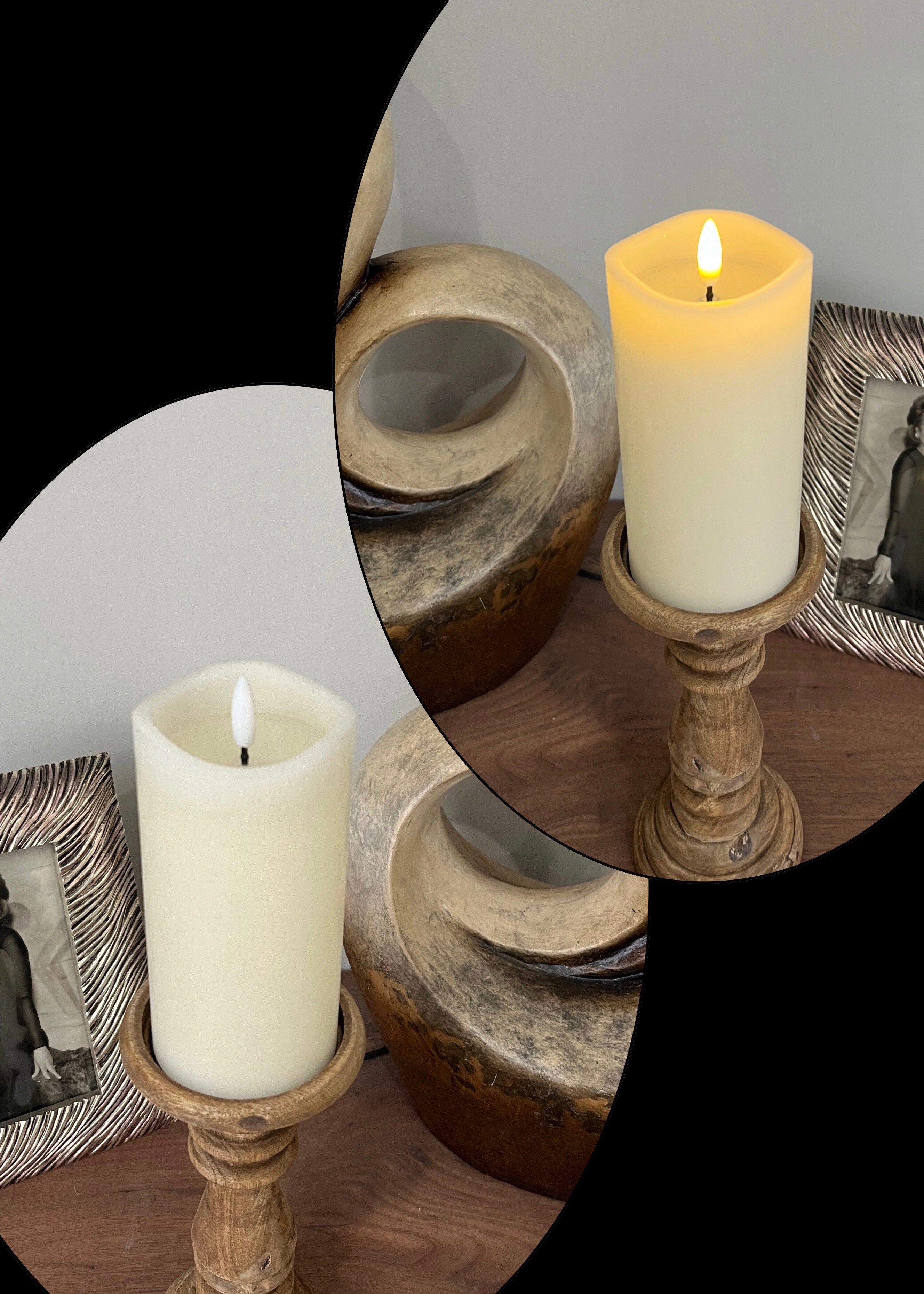 ITEM 1641IVORY - 3"X6" IVORY 3D FLAME SMOOTH FINISH MELTING REALISTIC LED PILLAR WITH 6 HOUR TIMER