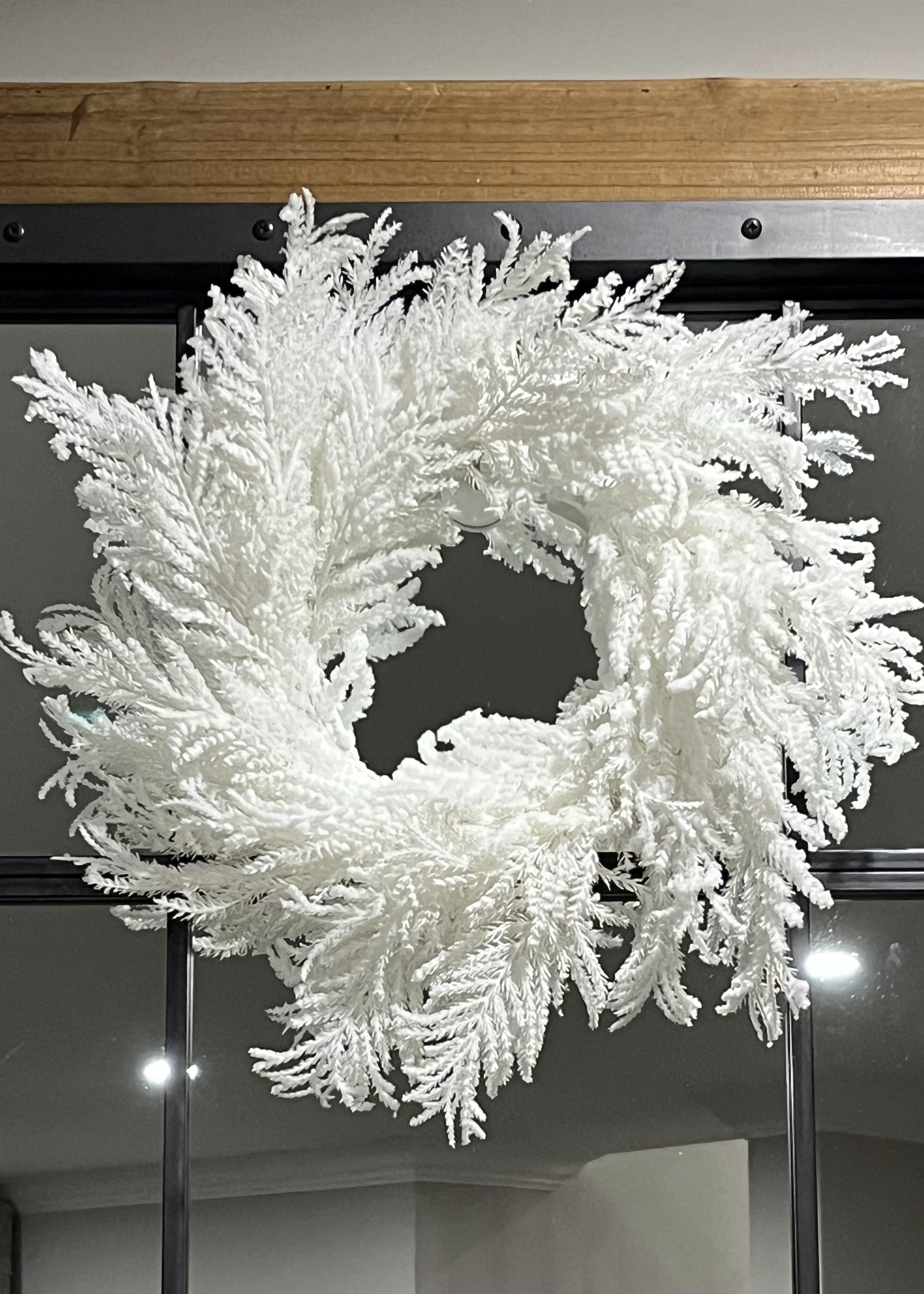 ITEM 81764 - 6.5" IN DIM, 14" OUT DIM, FRESH TOUCH WINTER SNOWY CEDAR WREATH