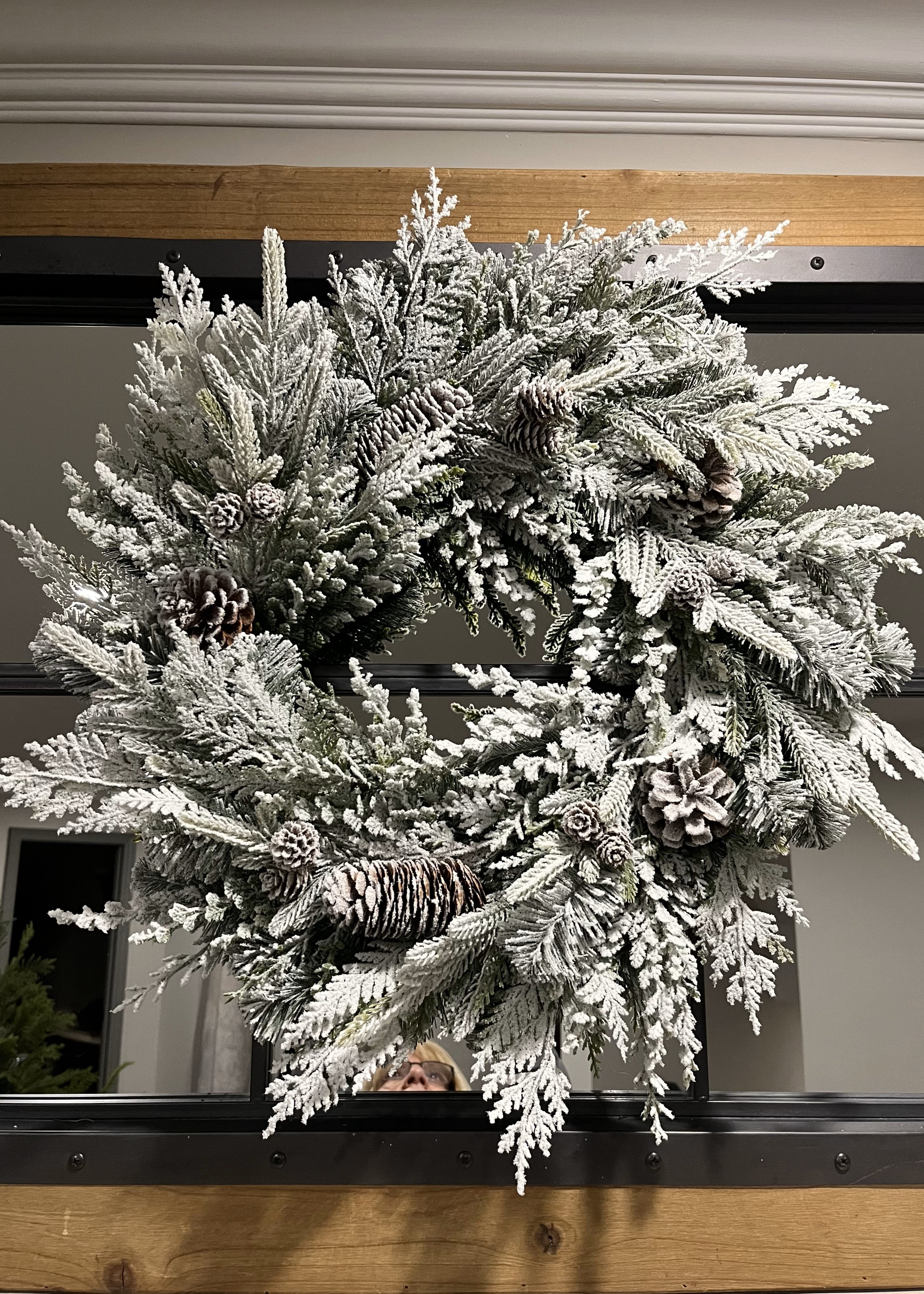 ITEM 81767 - 12" IN DIM, 24" OUT DIM, WINTER SNOWY MIXED DOUGLAS FIR AND CEDAR WREATH