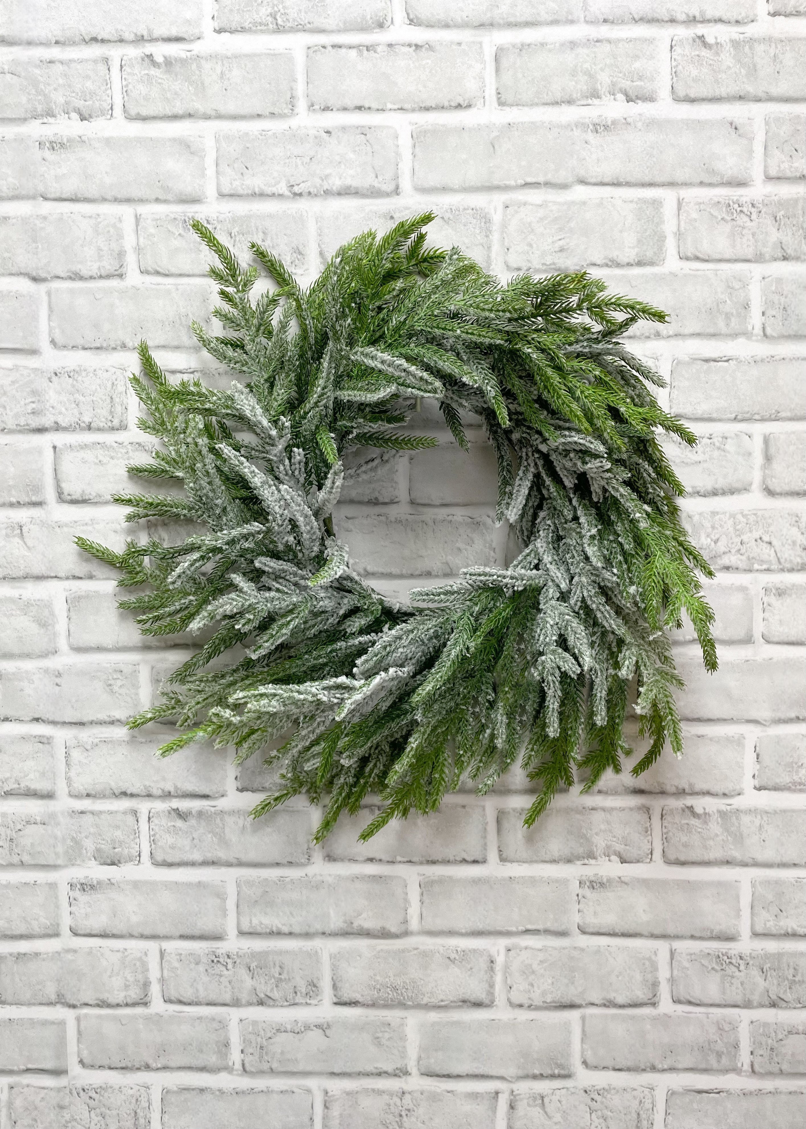 ITEM 81971 - 7" IN DIM, 16" OUT DIM, SNOWY NORFOLK PINE WREATH