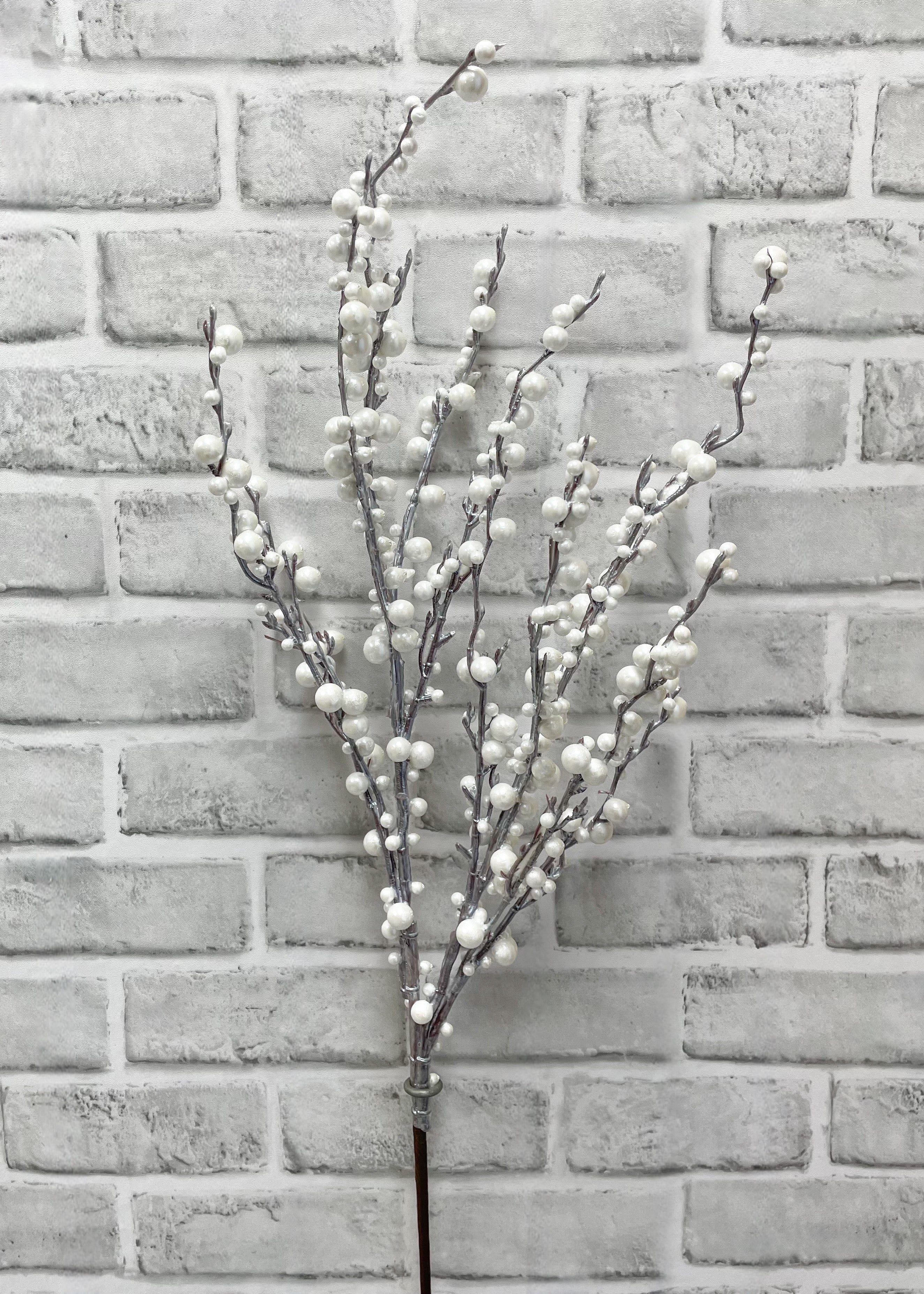 ITEM 81980 W - 36" PEARL WHITE WEATHER RESISTANT METALLIC MINI BERRY SPRAY