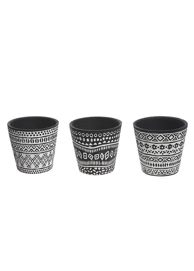 ITEM CY2020 - 5.25"DX 4.75"H CERAMIC GRAY GEOM ROUND EMBOSSED PLANTER
