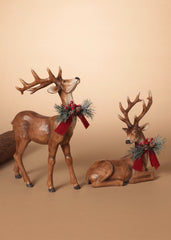 ITEM G2591860 - RESIN DEER FIGURINES W/FLORAL ACCENT, LG IS 12.8"H - SET OF 2