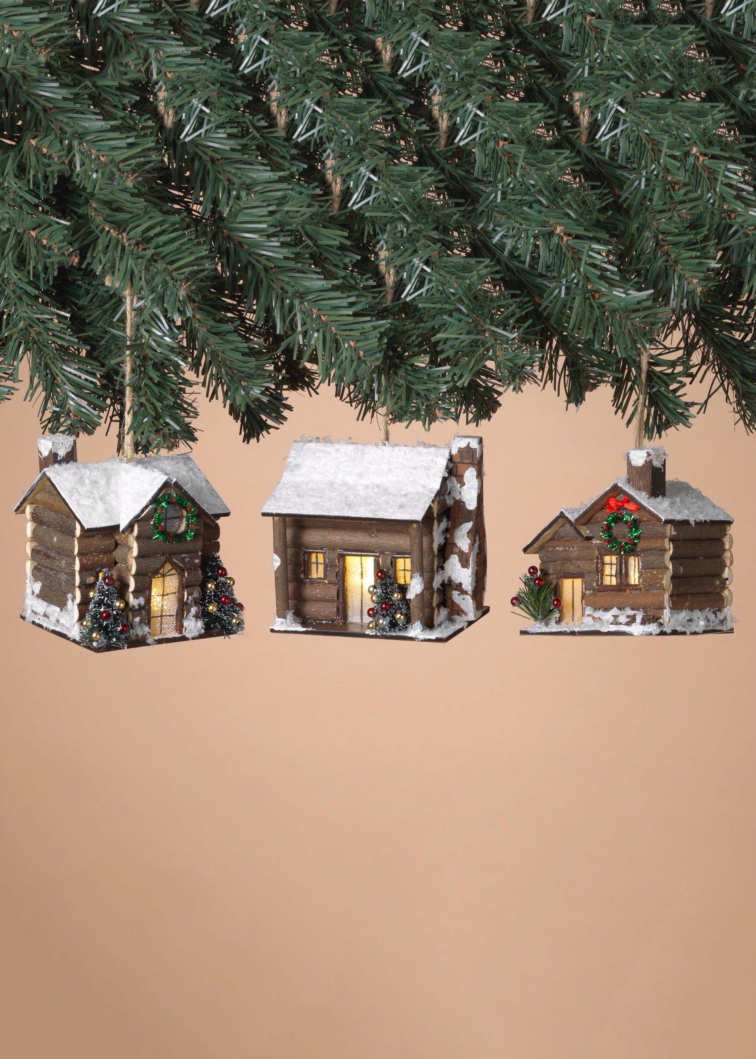 ITEM G2744320 - 3.75"H B/O LIGHTED WOOD HOUSE ORNAMENT