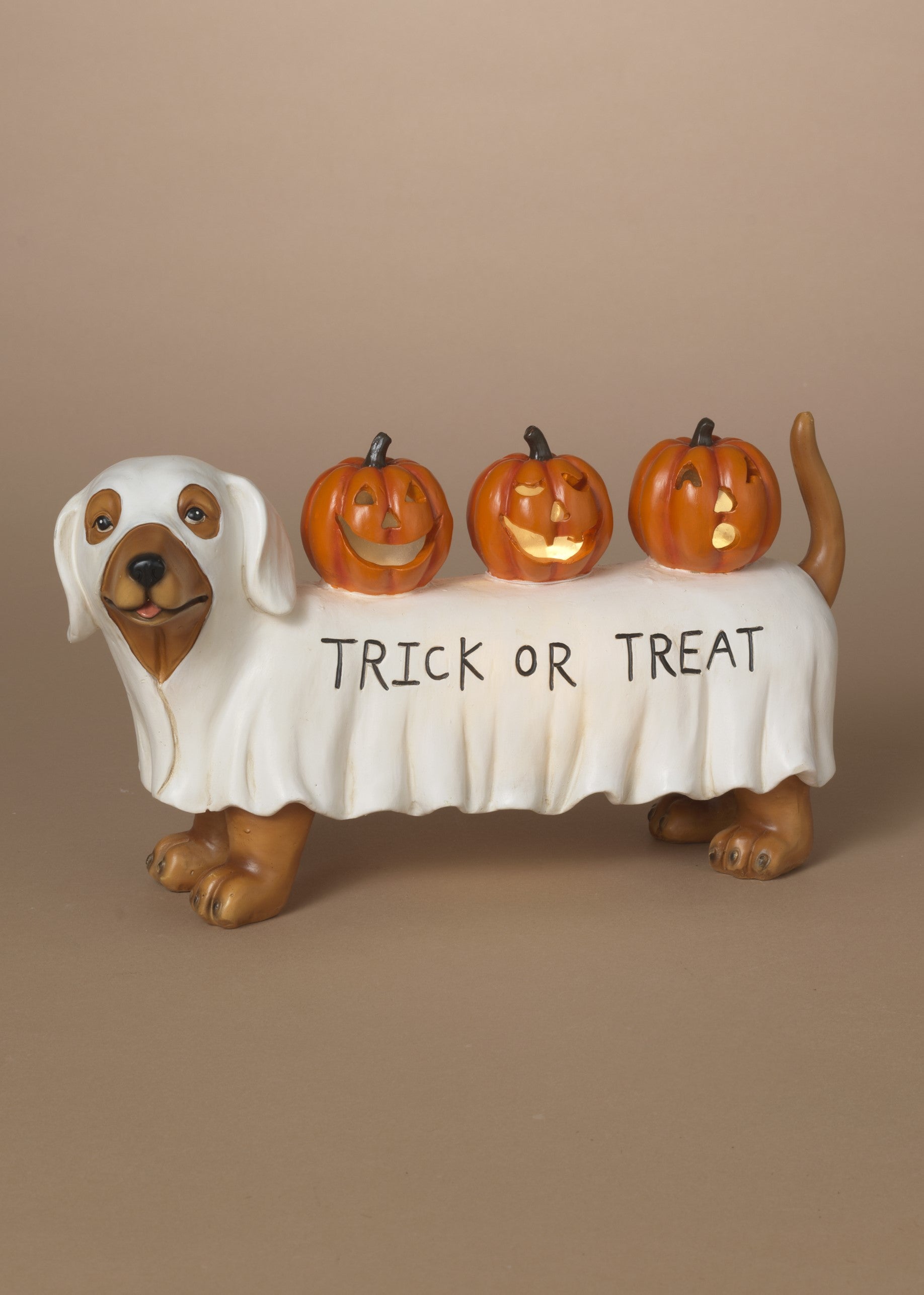 ITEM G2800740 - 11"L B/O LIGHTED RESIN HALLOWEEN DOG W/ PUMPKINS & TIMER
