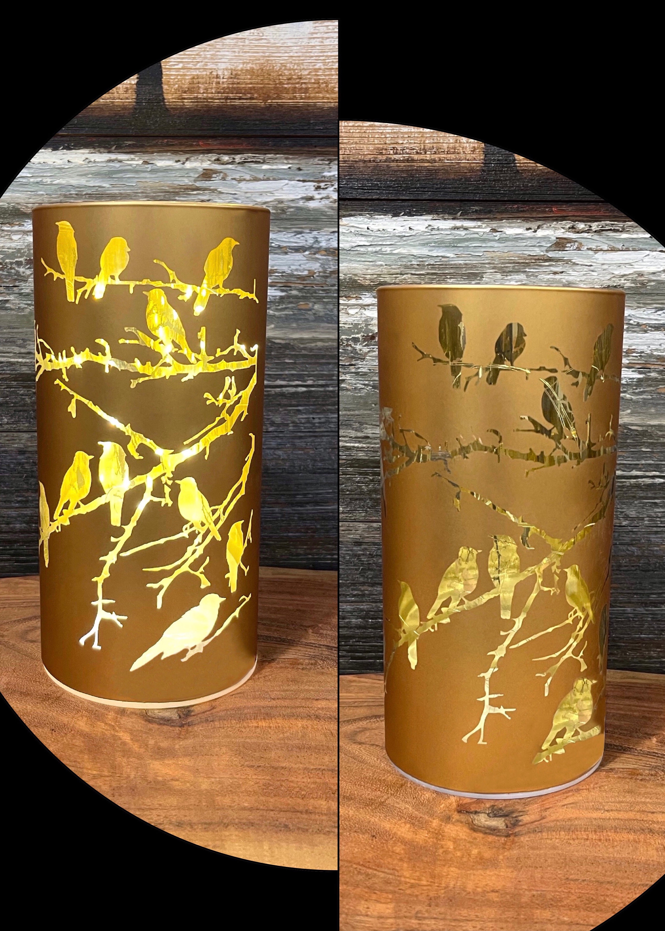 ITEM JR1004 - 3.75"X7.75" LED GOLD BIRD GLASS HOLDER