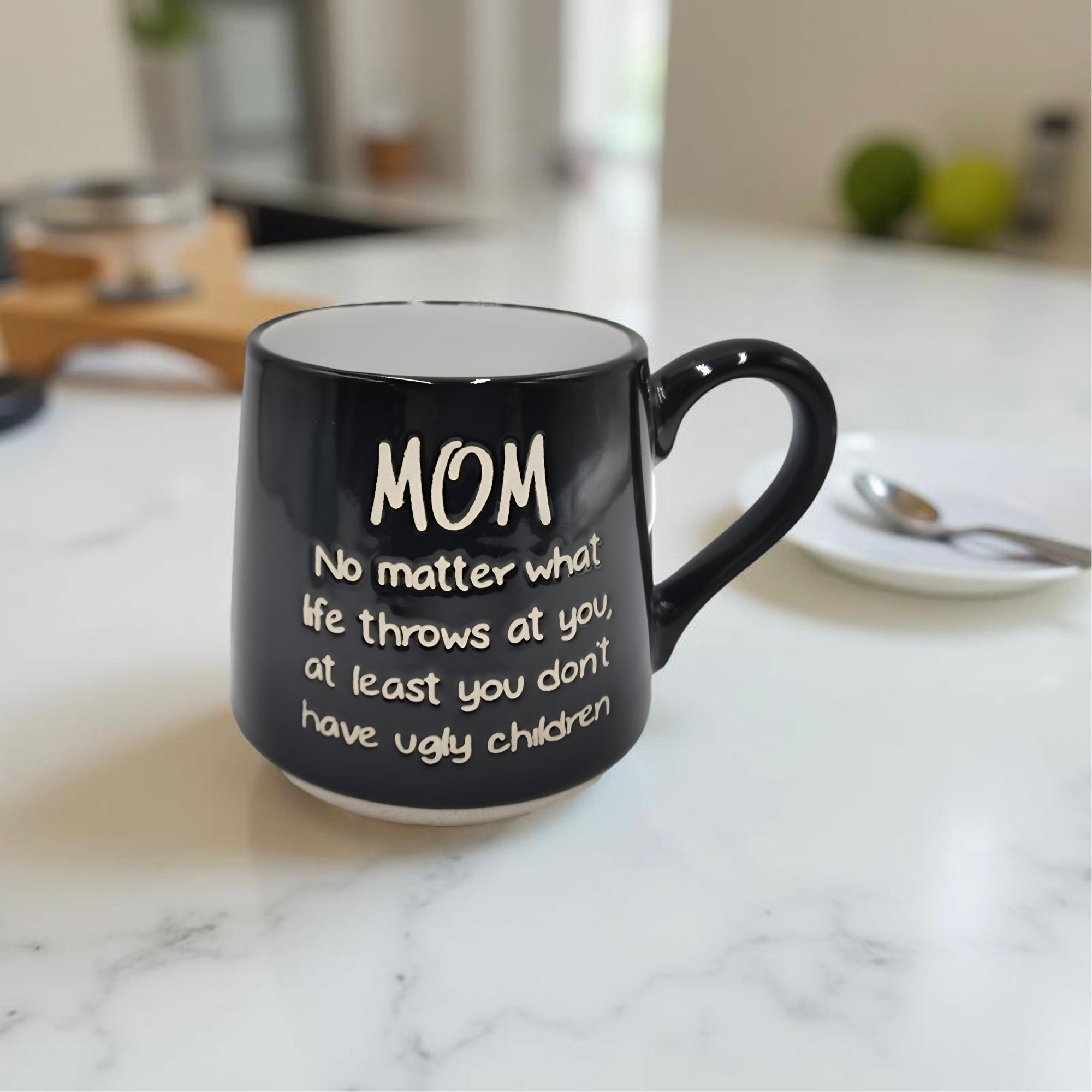 ITEM KOP25774 - 3.75" X 4" "MOM, UGLY KIDS" FAT BOTTOM MUG