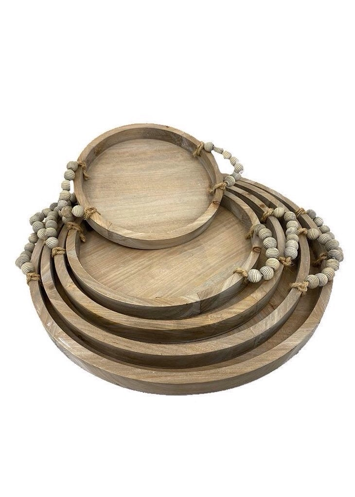 ITEM KOP 52570 - 17.5"X1.25"X17.5" SET OF 5 WOOD ROUND TRAYS