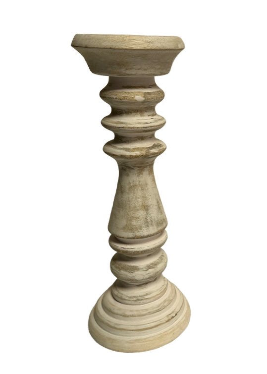 ITEM KOP 53632 - 5"X12" WHITE WASH WOOD CANDLE HOLDER