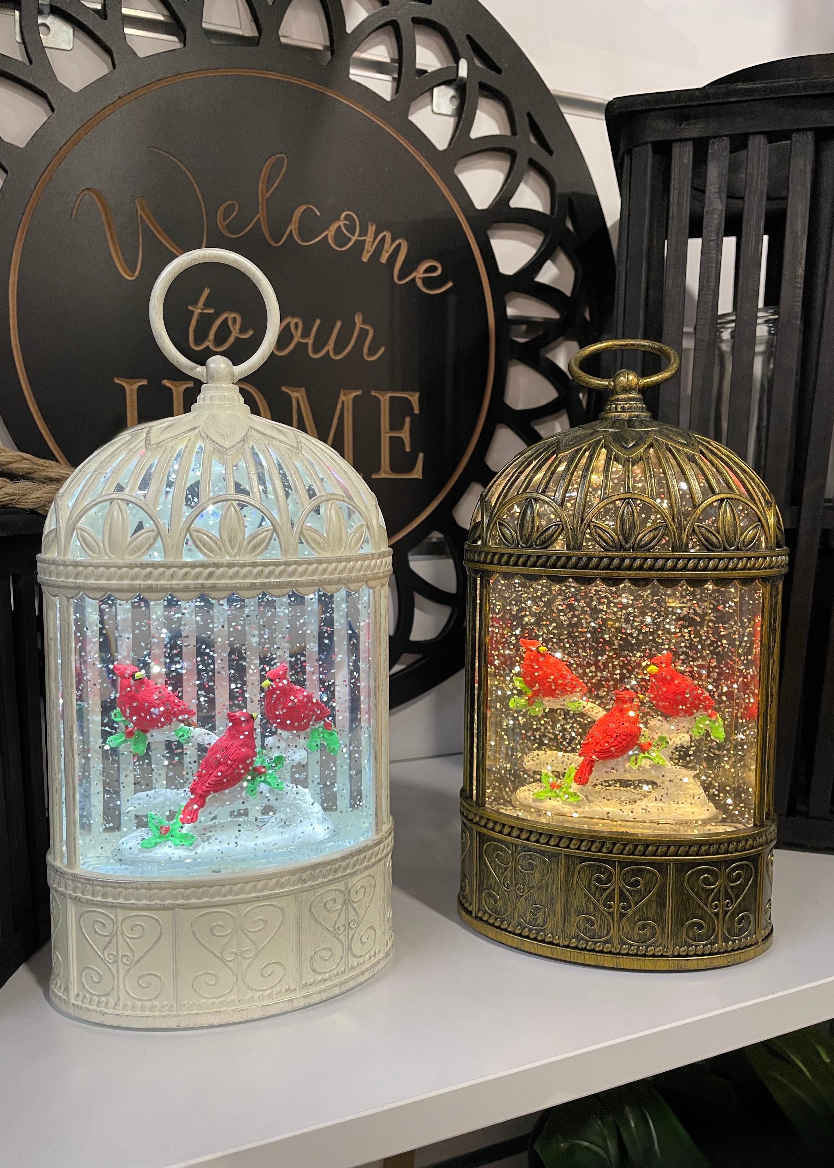ITEM KOP 83001 - 5.25"X3"X9.25" CARDINAL BIRDCAGE SNOWGLOBE - 2 ASSORTED COLOURS