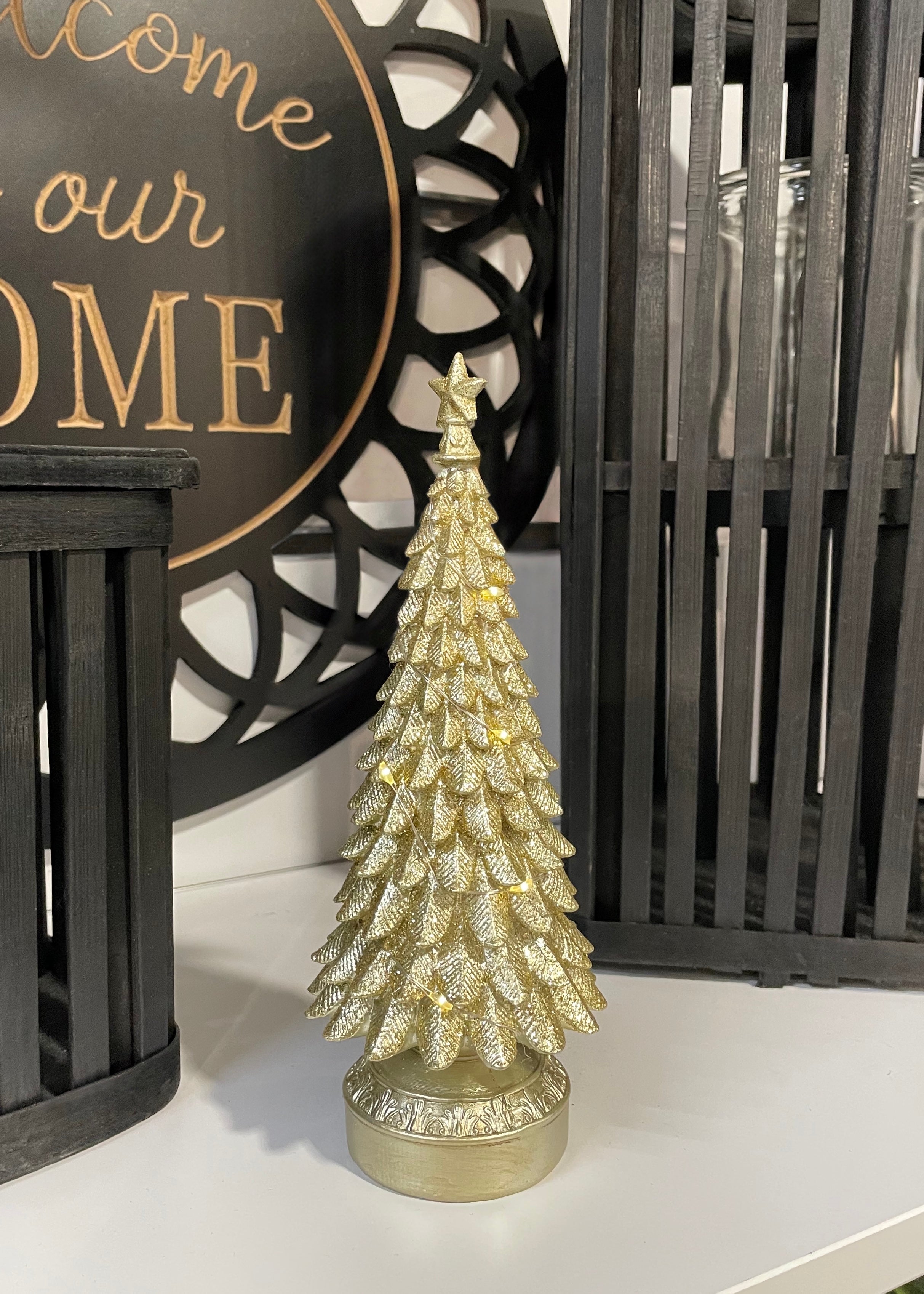 ITEM KOP 83914 - 3.25"X7.75" LED CHAMPAGNE RESIN TREE WITH STAR TOPPER