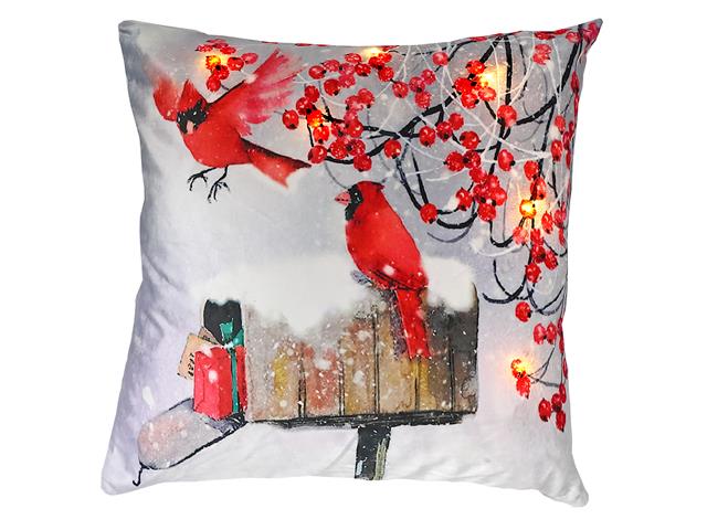 ITEM XMSH1007 CF - 18"X18" LED VELVET CUSHION WITH CARDINAL FLYING
