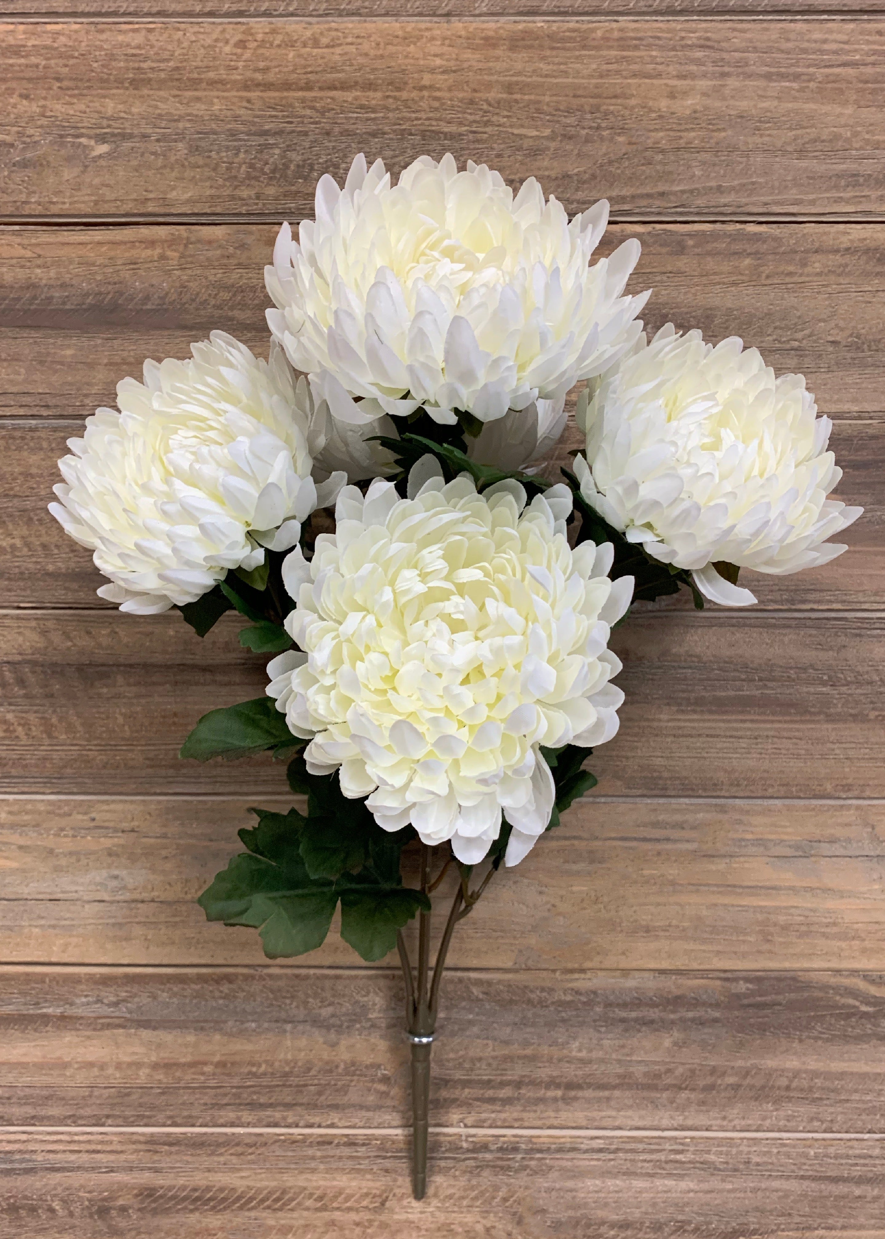 ITEM 10161 W - 20" WHITE FOOTBALL MUM BUSH X 5