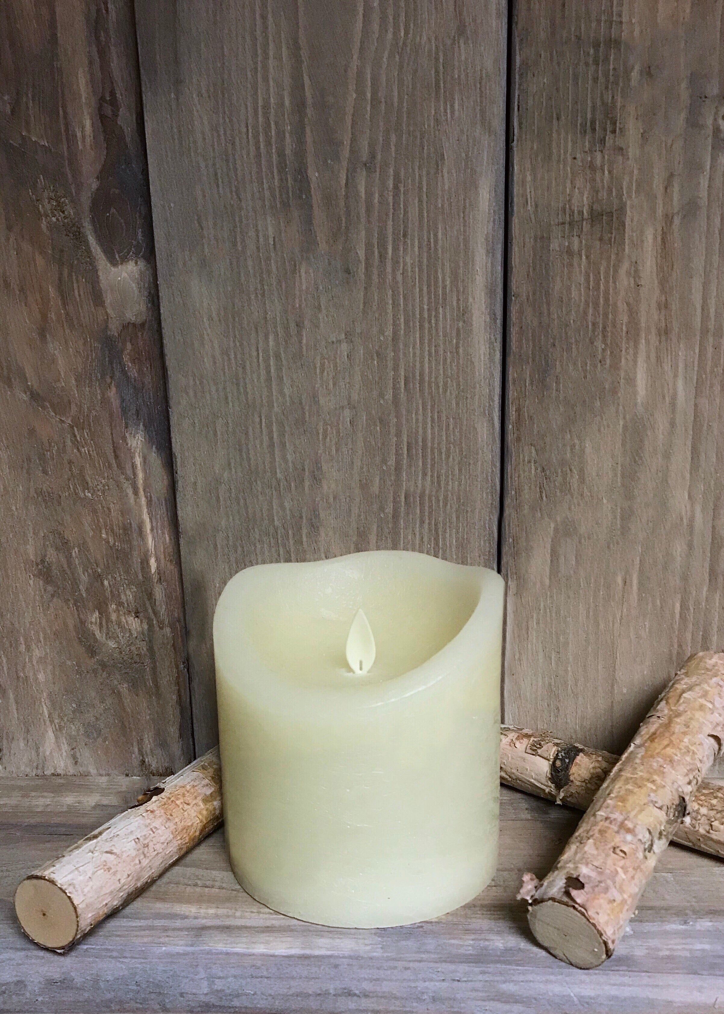 ITEM 1573 IVORY - 4"X4" IVORY RUSTIC FINISH MOVING FLAME LED PILLAR