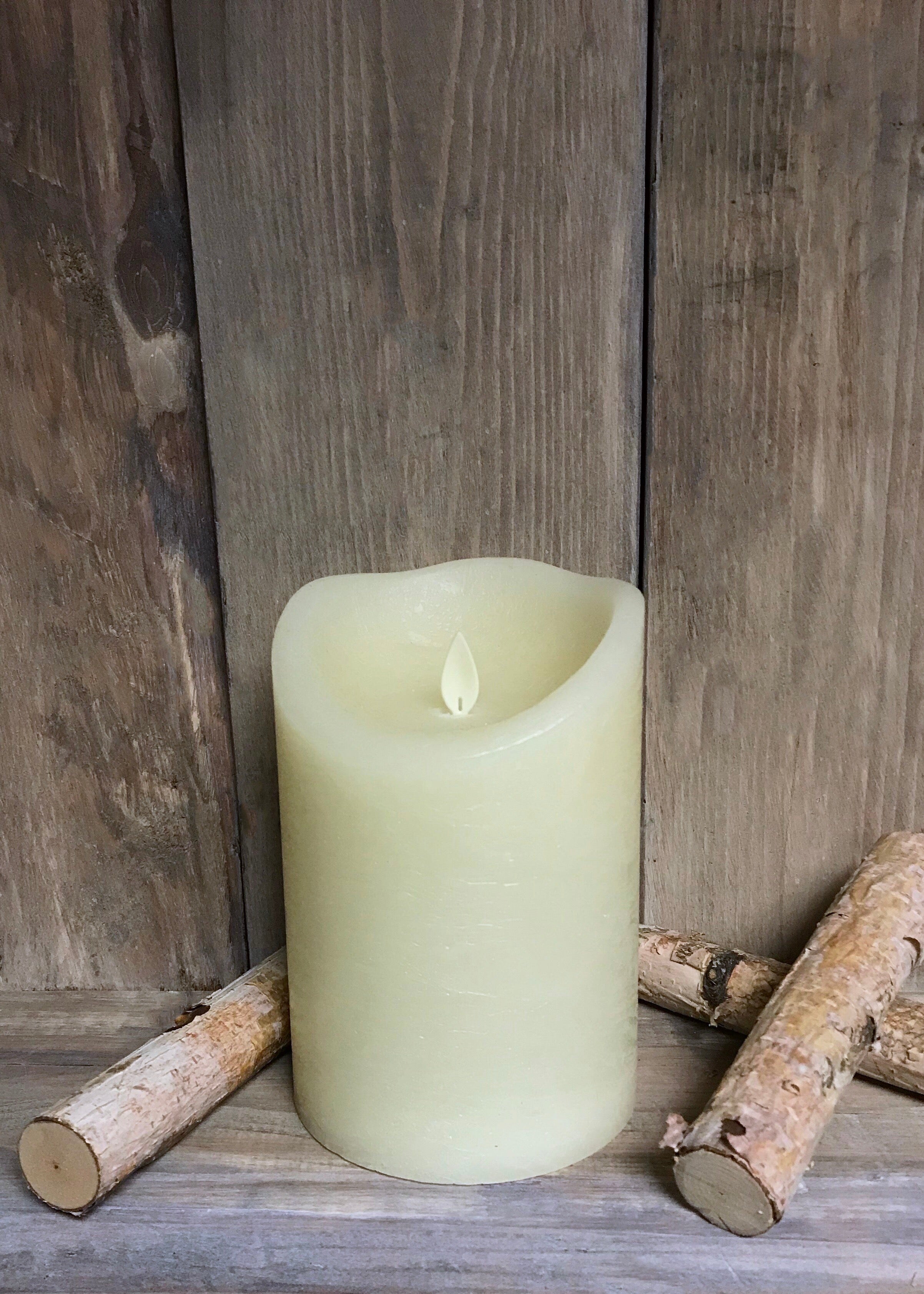 ITEM 1574 IVORY - 4"X6" IVORY RUSTIC FINISH MOVING FLAME LED PILLAR