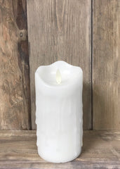 ITEM 1579 W - 3"X6" WHITE DRIPPING FINISH MOVING FLAME LED PILLAR