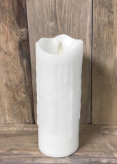 ITEM 1581 W - 3"X8" WHITE DRIPPING FINISH MOVING FLAME LED PILLAR