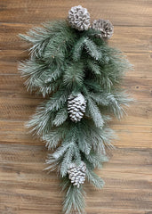 ITEM 81545 - 30" SNOWY FROSTED PINE AND PINE CONE MIXED TEARDROP
