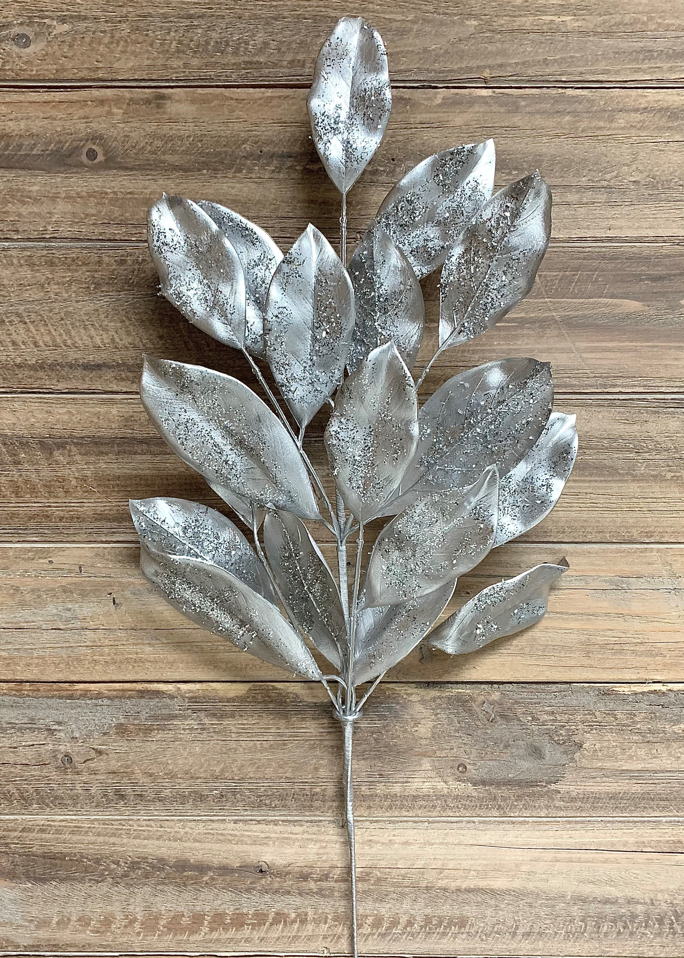ITEM 81566 SILVER - 26" METALLIC GLITTERED SILVER WIRED MAGNOLIA SPRAY