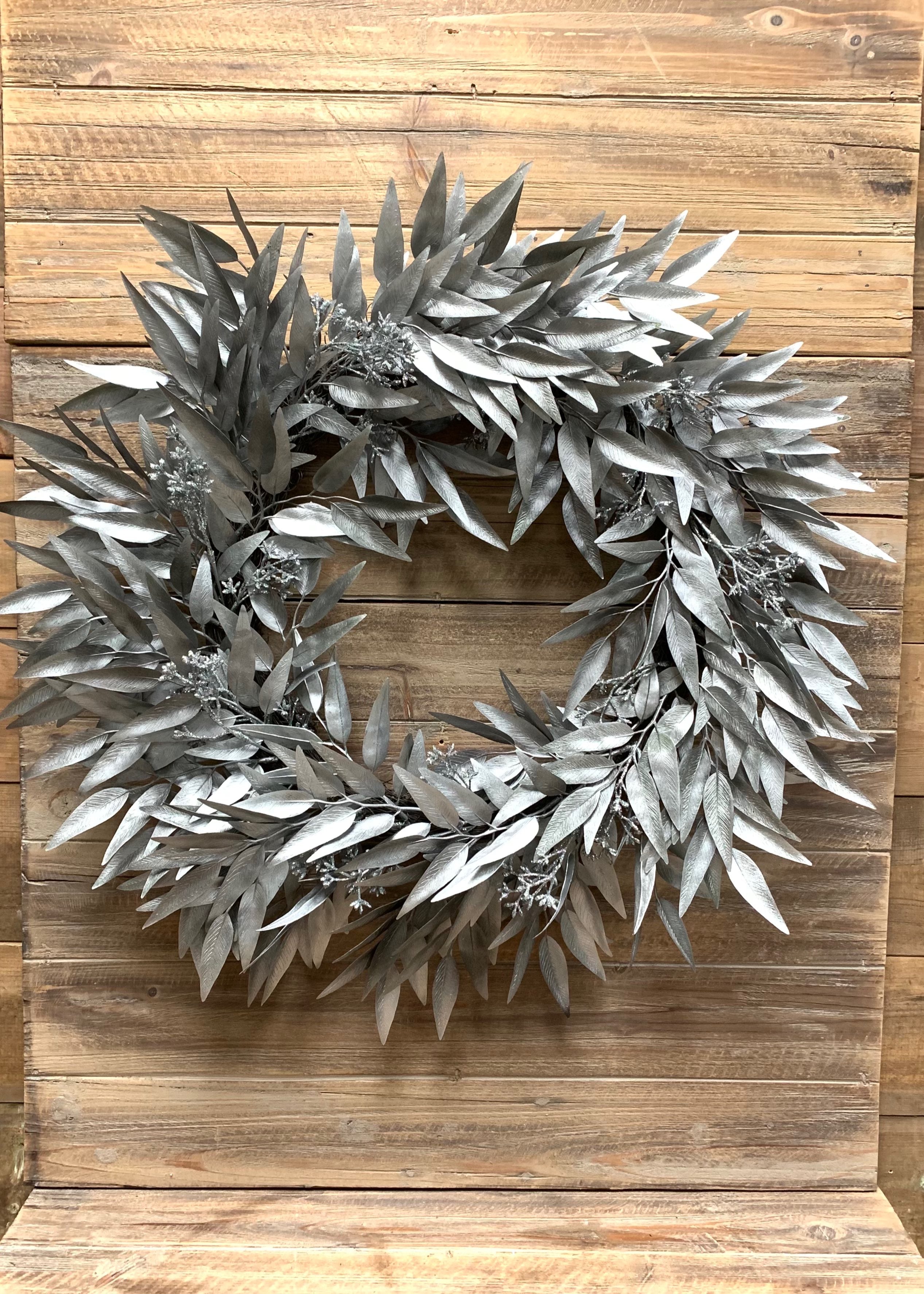 ITEM 81589 SILVER - 24" SILVER WILLOW EUCALYPTUS WREATH