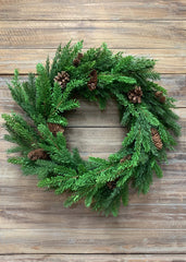 ITEM 81604 - 24" FRESH TOUCH PINE, SPRUCE AND CYPRESS WREATH WITH PINE CONES