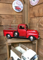 ITEM AM 0096- 16"X6.5" RED METAL TRUCK PLANTER WITH LINER