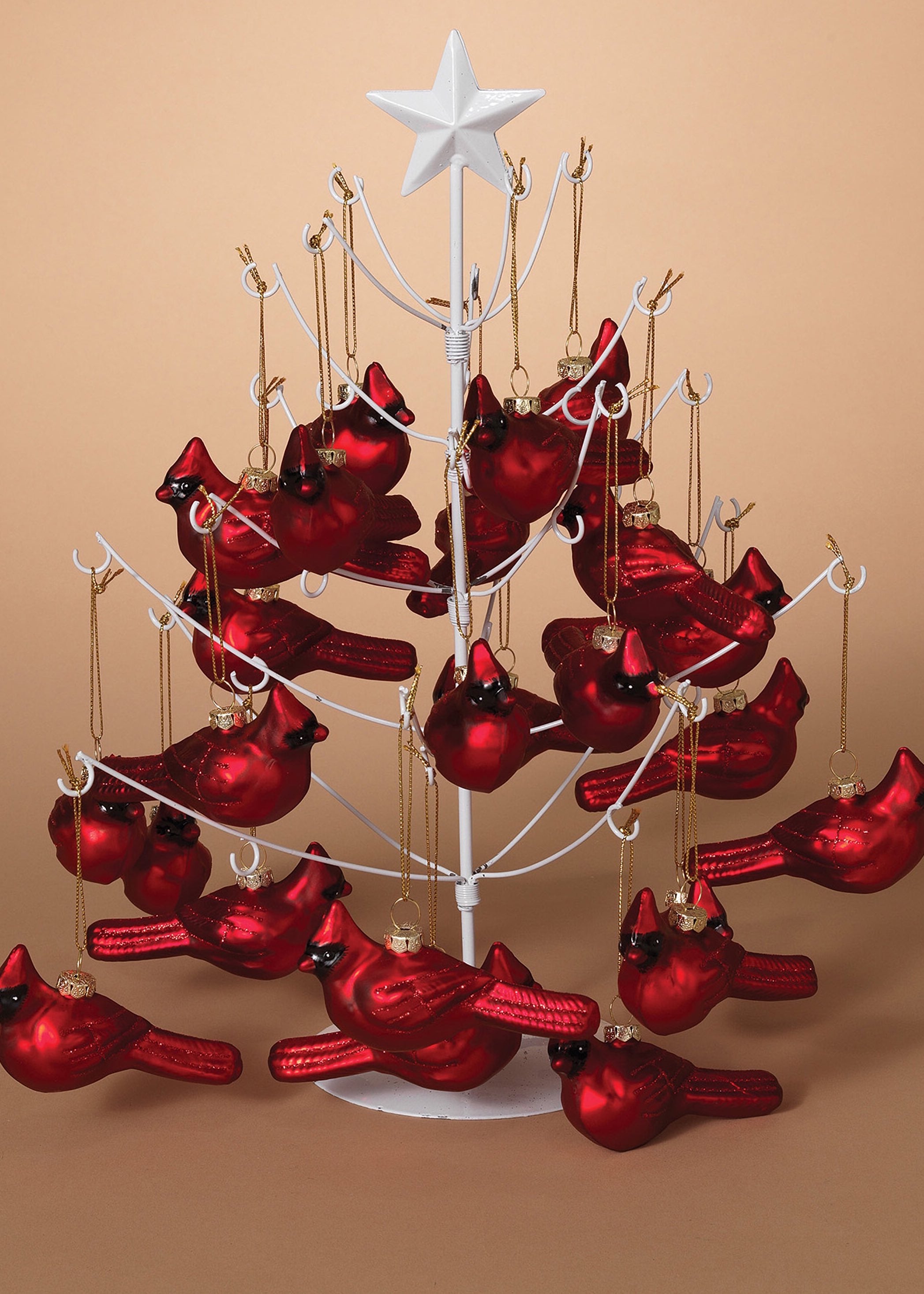 ITEM G2161810 - 4"L HAND BLOWN GLASS CARDINAL ORNAMENT W/DISPLAY TREE