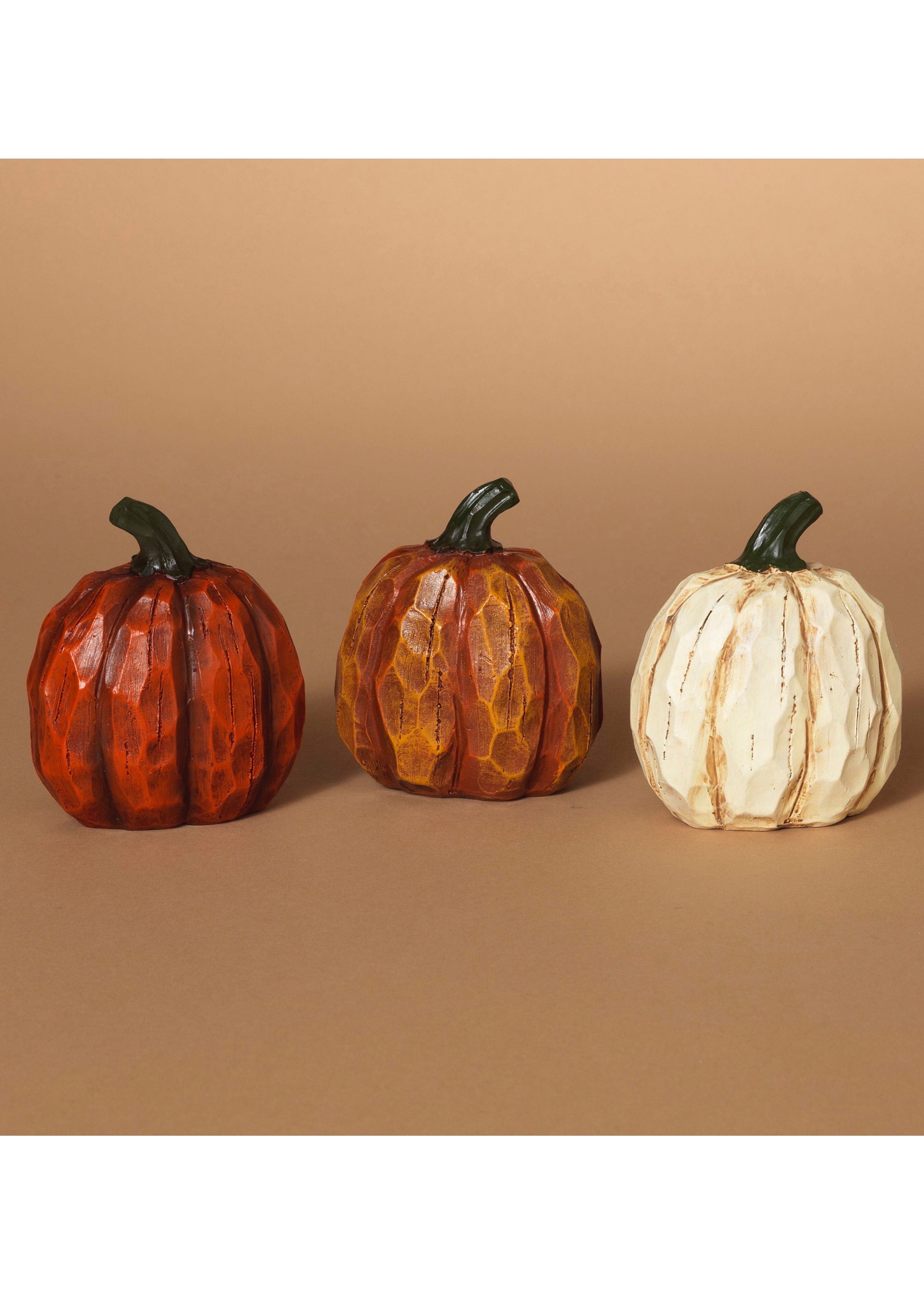 ITEM G2213650 - 4"H RESIN WOOD LOOK PUMPKIN - 3 ASSORTED