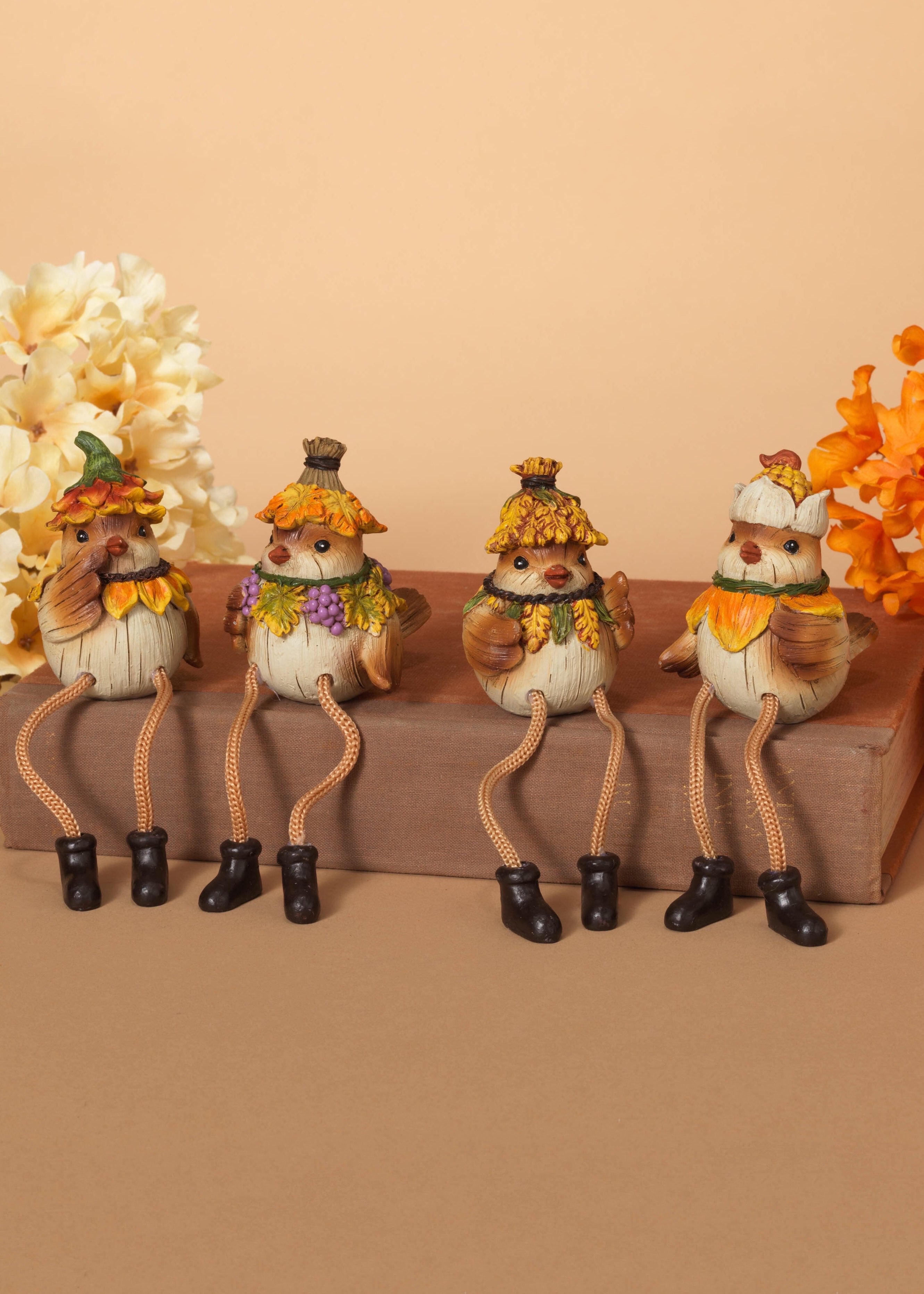 ITEM G2274120 - 2.9"H RESIN HARVEST BIRD SHELF SITTER WITH ROPE LEGS