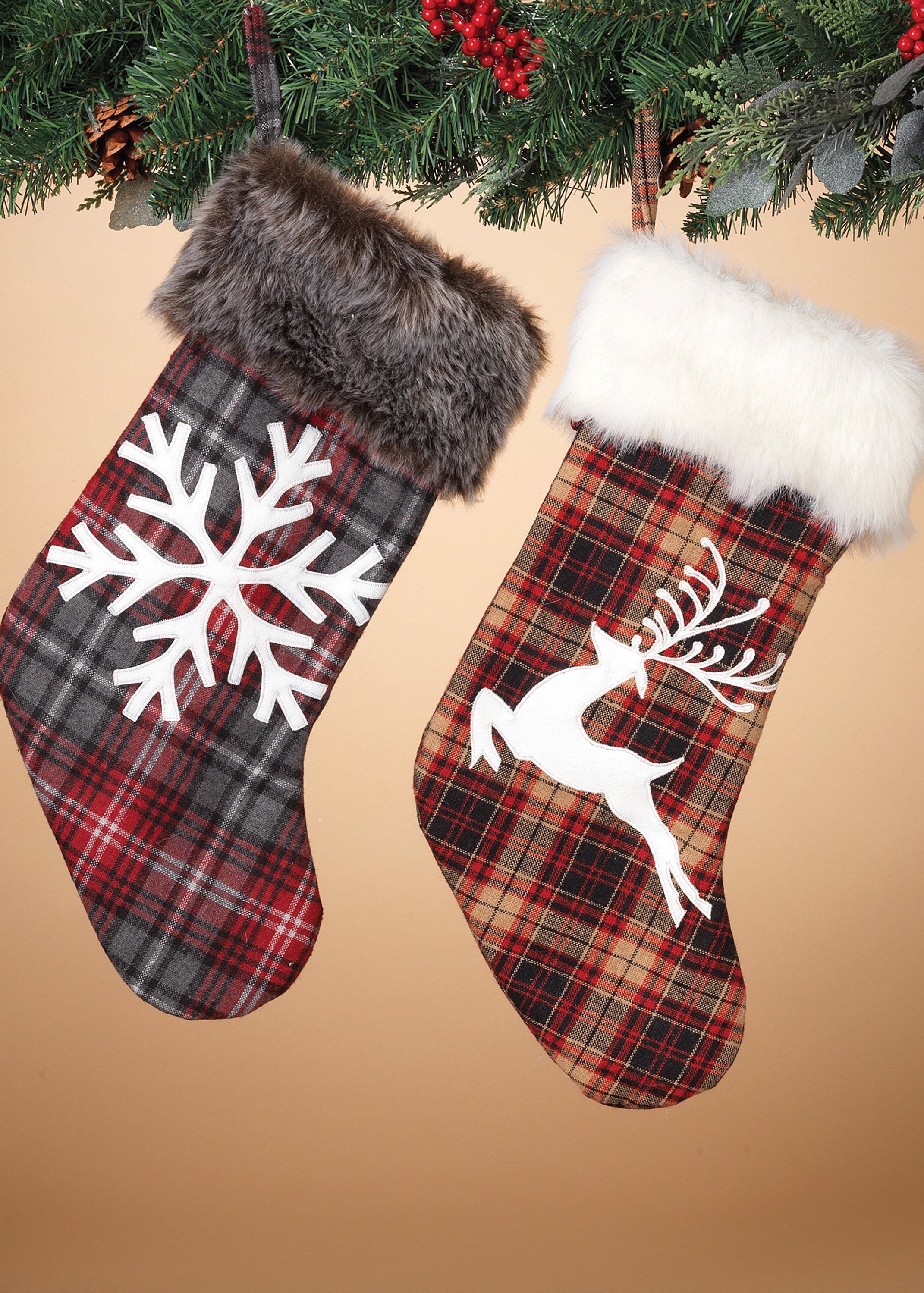 ITEM G2356260 - 20"H FABRIC PLAID HOLIDAY STOCKING - 2 ASSSORTED