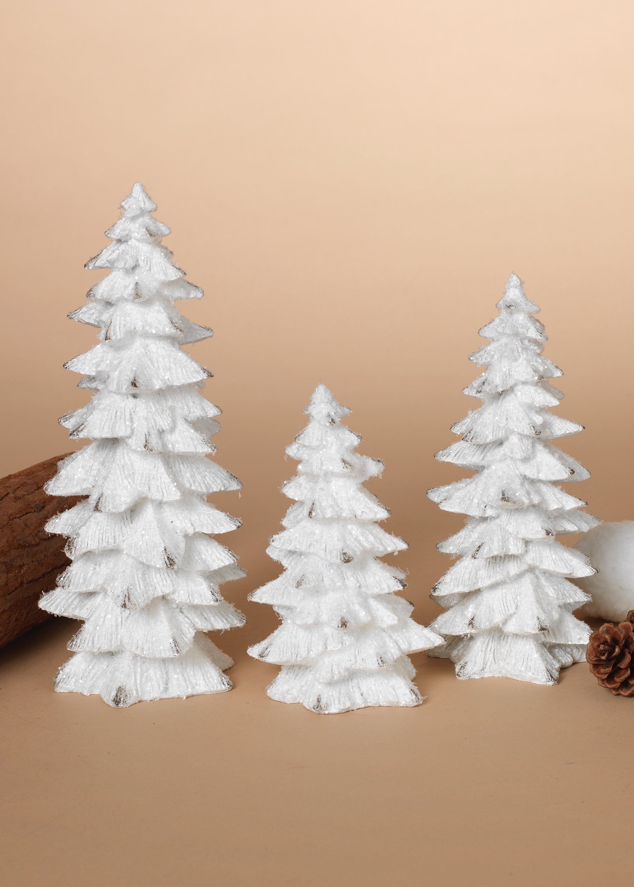 ITEM G2485310 - RESIN WHITE GLITTER TREES - SET OF 3
